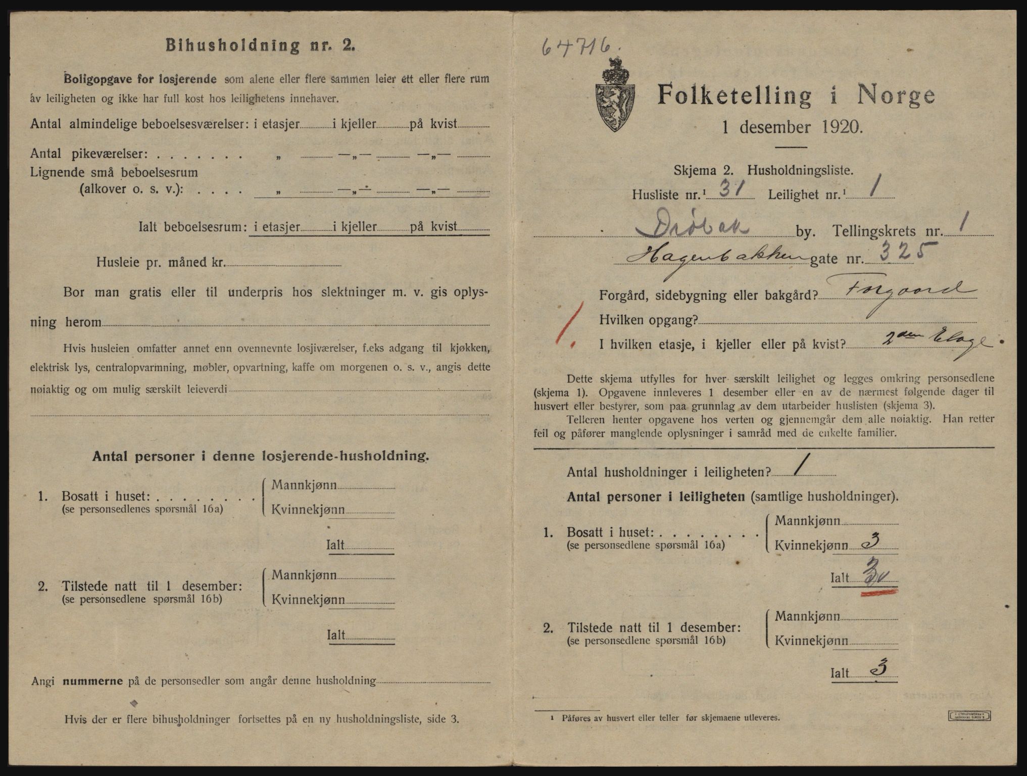 SAO, 1920 census for Drøbak, 1920, p. 835