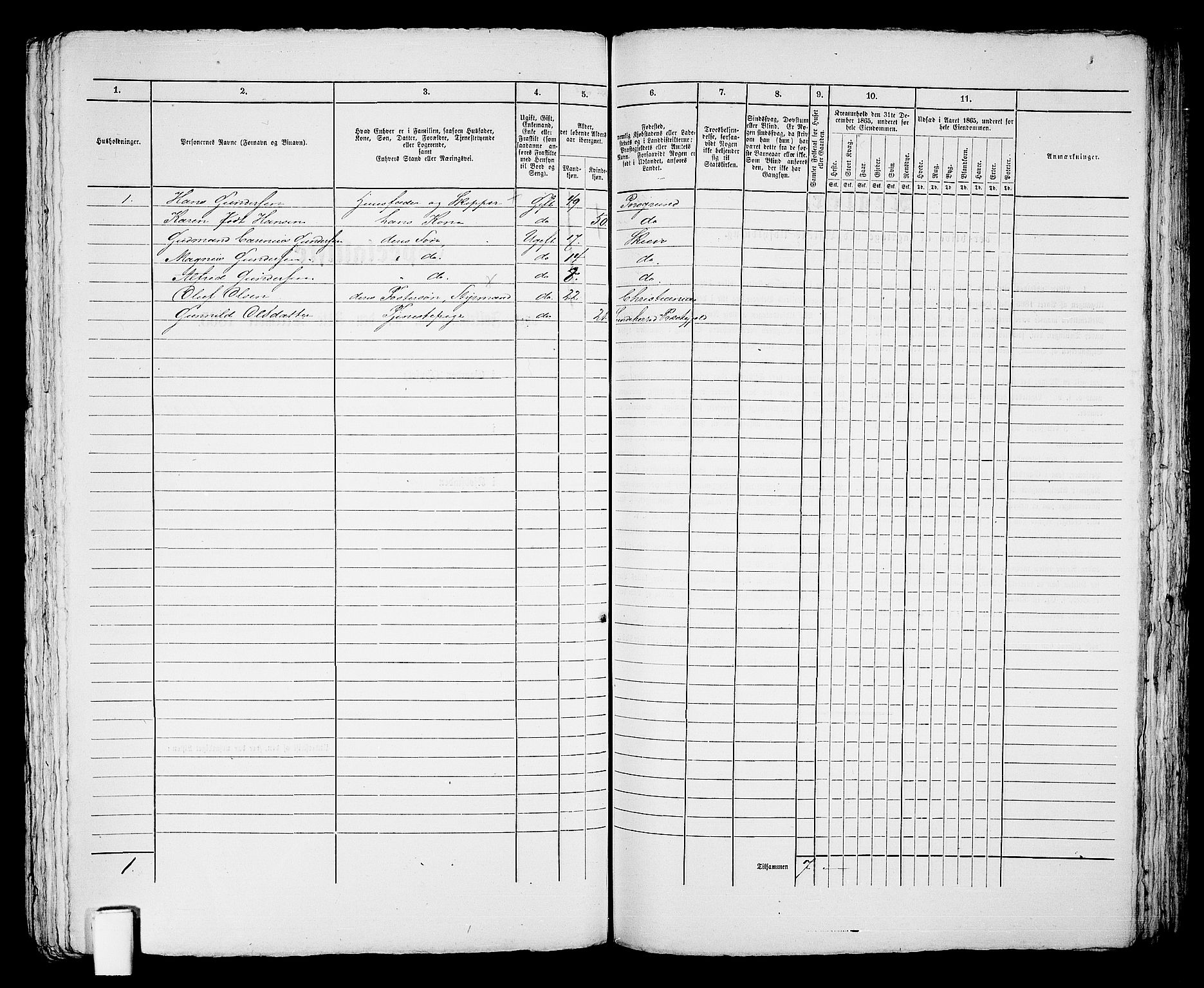 RA, 1865 census for Skien, 1865, p. 693