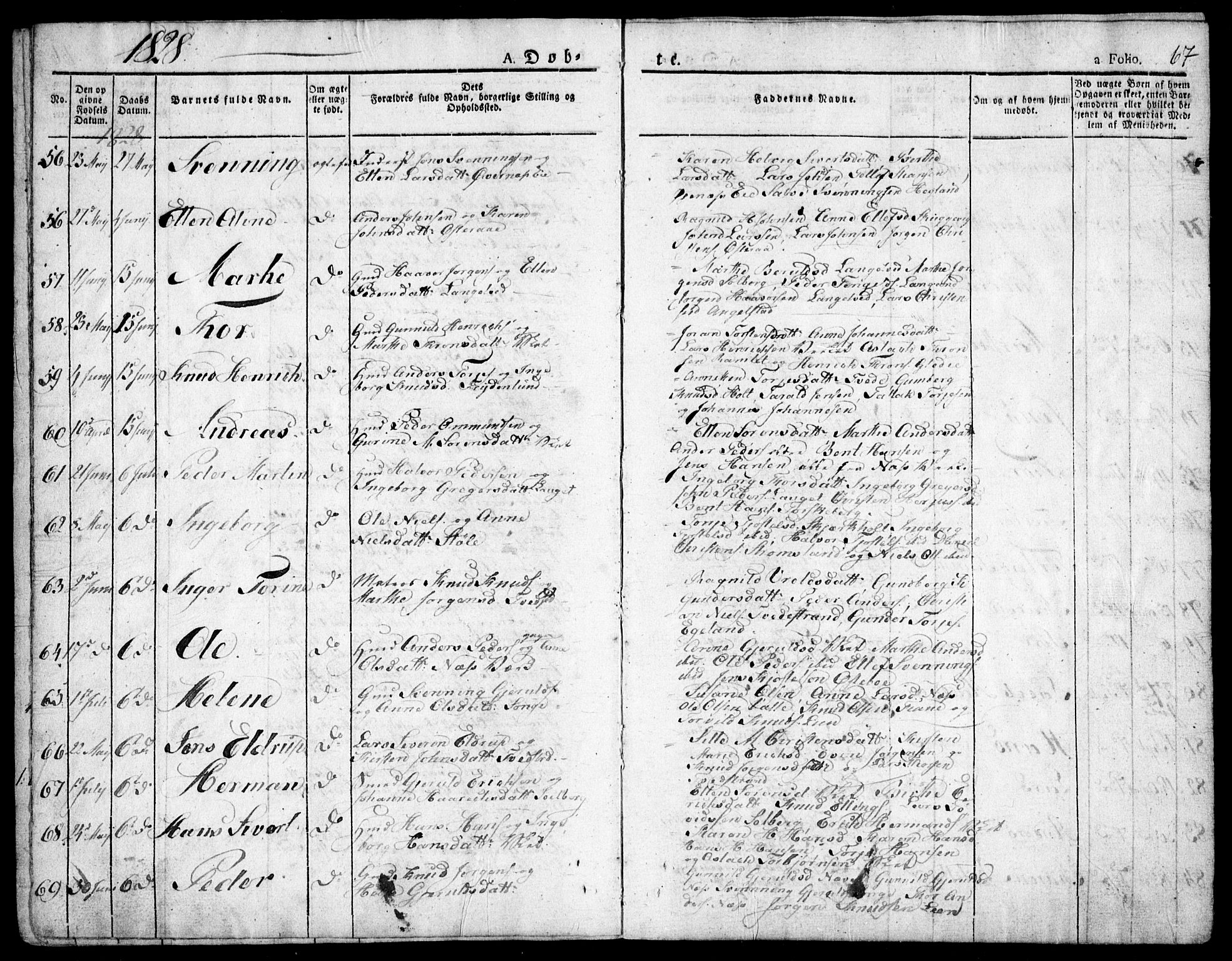 Holt sokneprestkontor, AV/SAK-1111-0021/F/Fa/L0006: Parish register (official) no. A 6, 1820-1835, p. 67