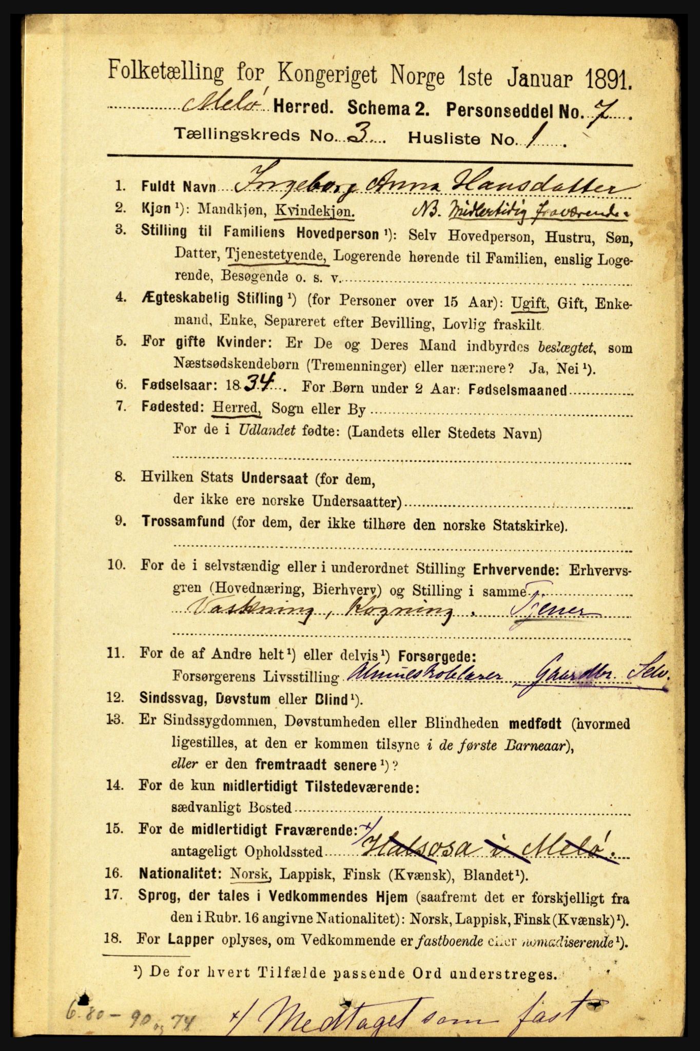 RA, 1891 census for 1837 Meløy, 1891, p. 931