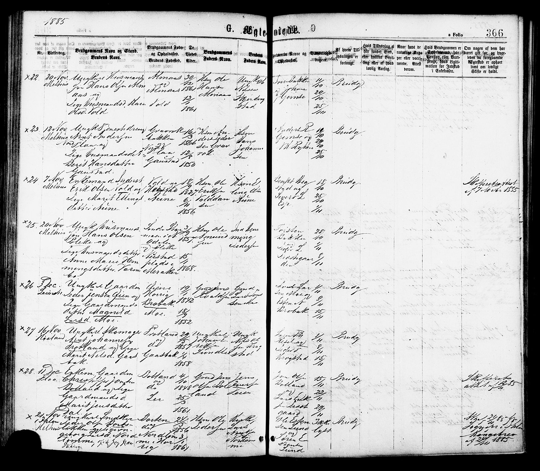 Ministerialprotokoller, klokkerbøker og fødselsregistre - Sør-Trøndelag, AV/SAT-A-1456/691/L1079: Parish register (official) no. 691A11, 1873-1886, p. 366