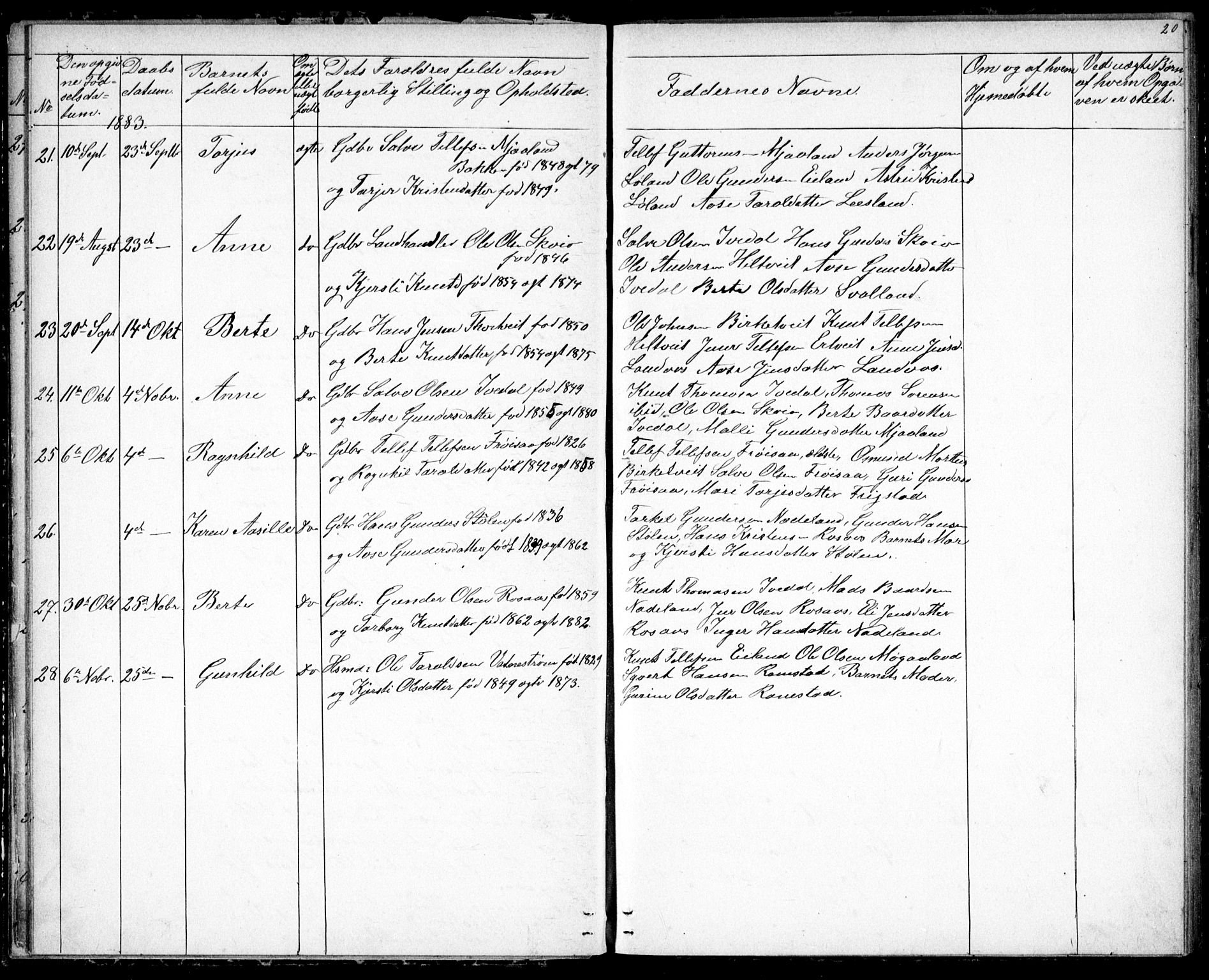 Evje sokneprestkontor, AV/SAK-1111-0008/F/Fb/Fbc/L0003: Parish register (copy) no. B 3, 1876-1889, p. 20