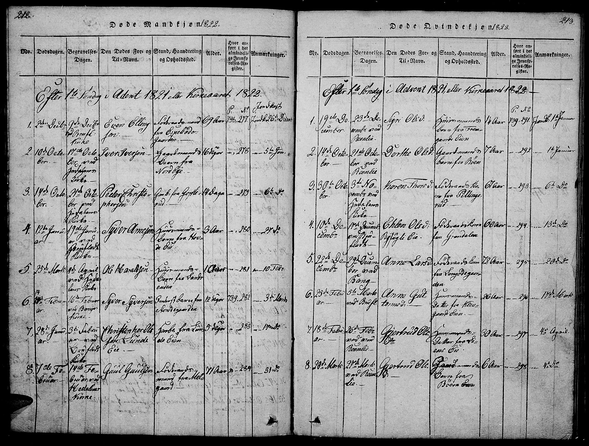 Sør-Aurdal prestekontor, SAH/PREST-128/H/Ha/Hab/L0001: Parish register (copy) no. 1, 1815-1826, p. 212-213