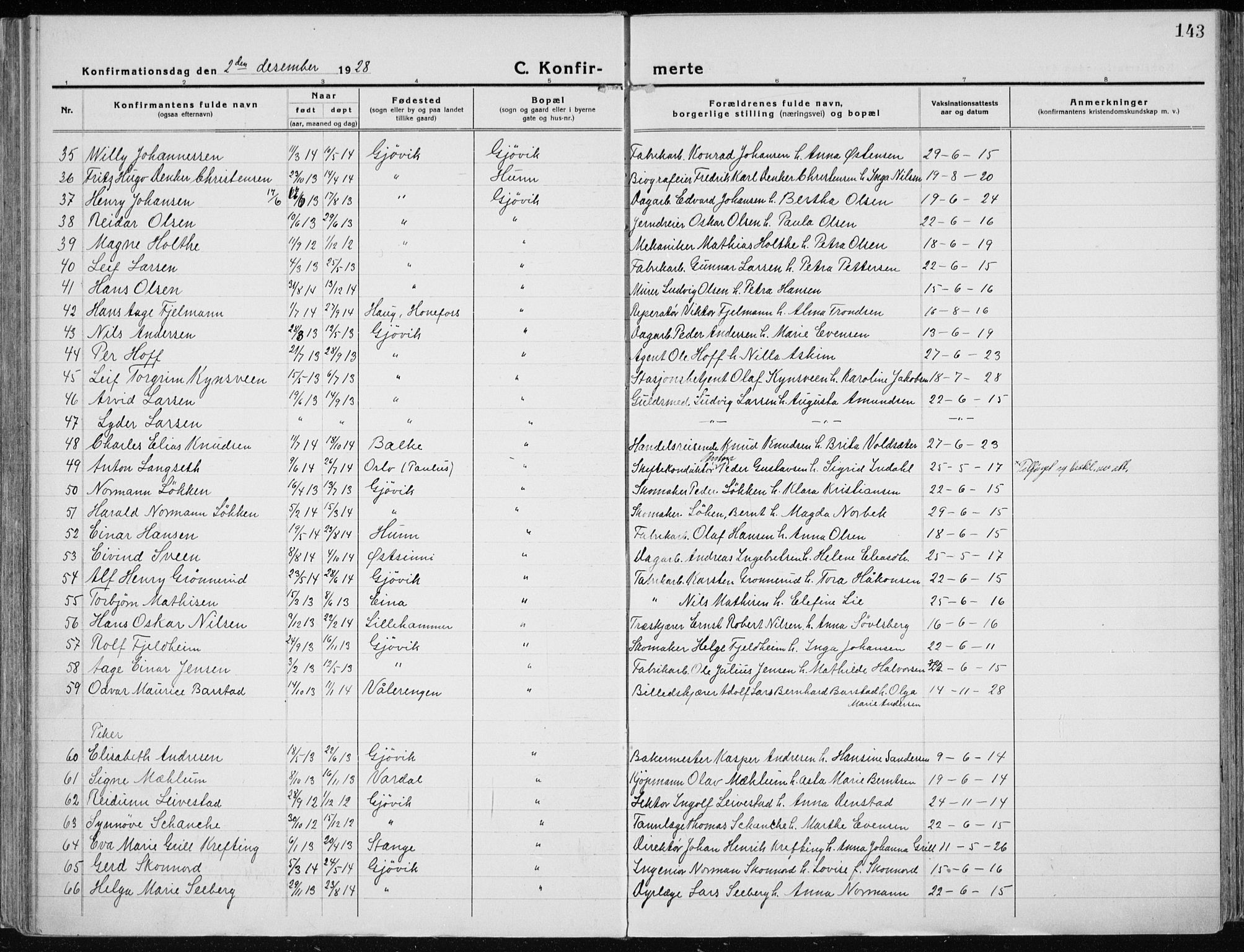 Vardal prestekontor, SAH/PREST-100/H/Ha/Haa/L0015: Parish register (official) no. 15, 1923-1937, p. 143