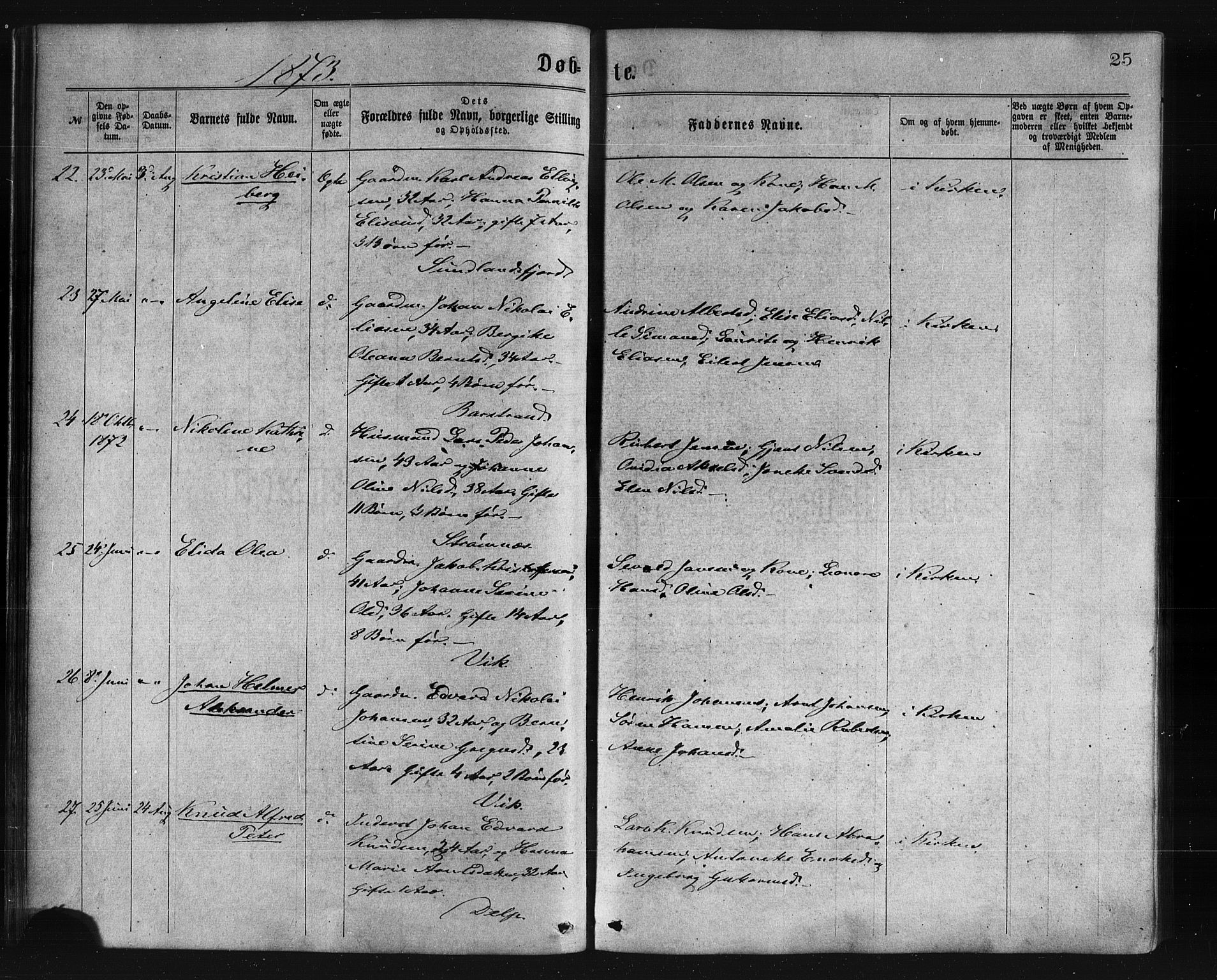 Ministerialprotokoller, klokkerbøker og fødselsregistre - Nordland, SAT/A-1459/876/L1096: Parish register (official) no. 876A02, 1870-1886, p. 25