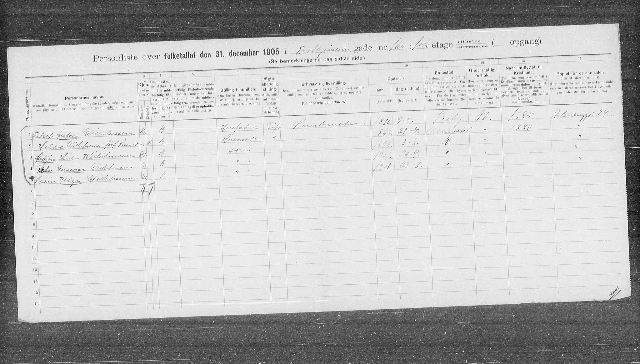 OBA, Municipal Census 1905 for Kristiania, 1905, p. 61615