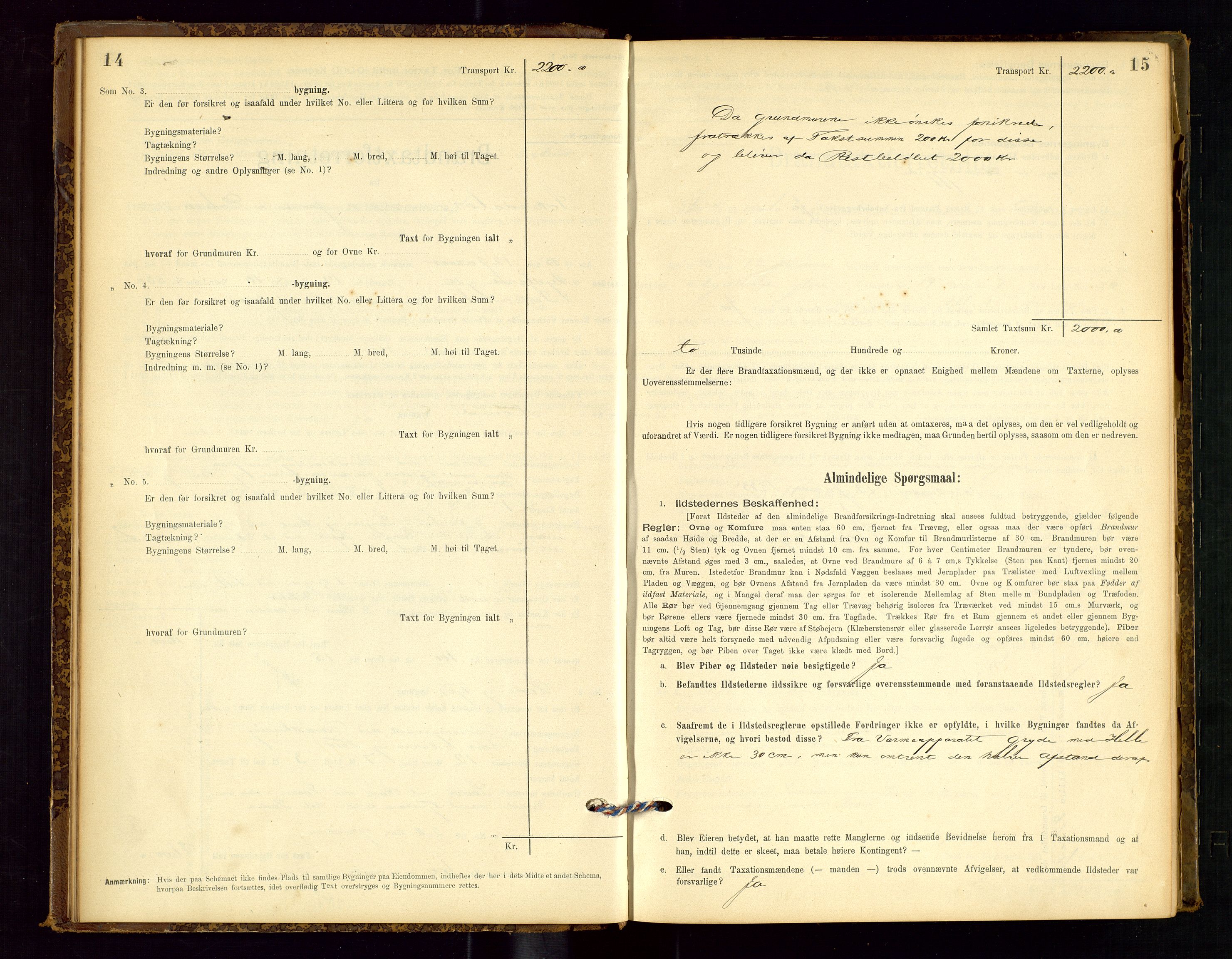 Sokndal lensmannskontor, AV/SAST-A-100417/Gob/L0001: "Brandtaxt-Protokol", 1895-1902, p. 14-15