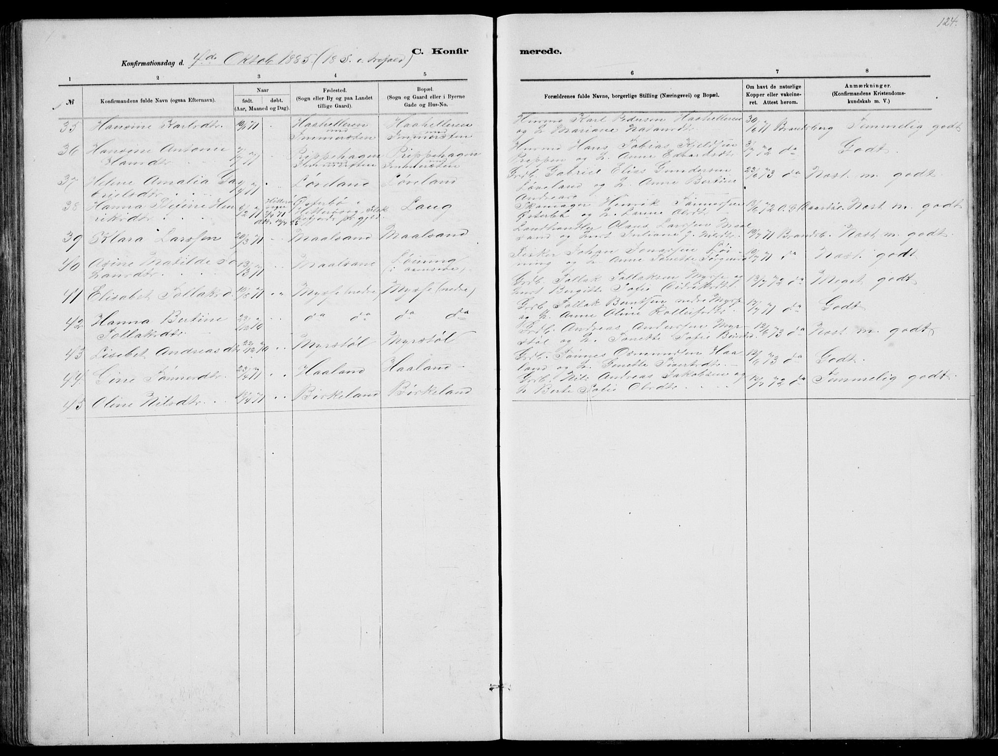 Sokndal sokneprestkontor, AV/SAST-A-101808: Parish register (copy) no. B 4, 1880-1891, p. 124