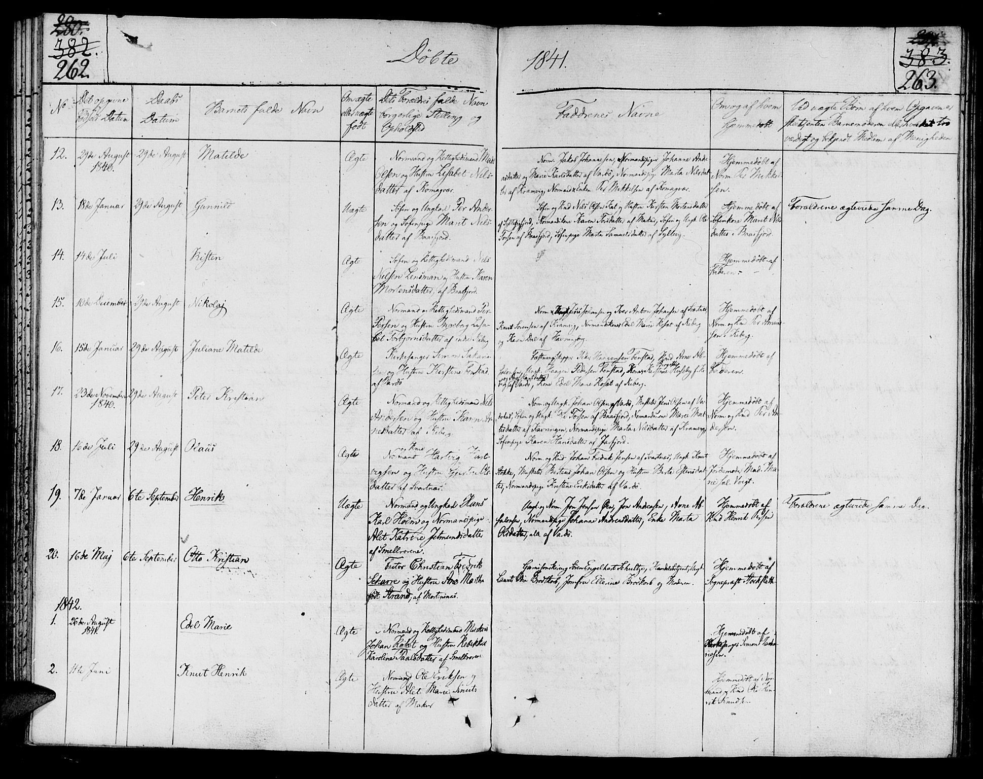 Vardø sokneprestkontor, SATØ/S-1332/H/Ha/L0002kirke: Parish register (official) no. 2, 1805-1842, p. 262-263
