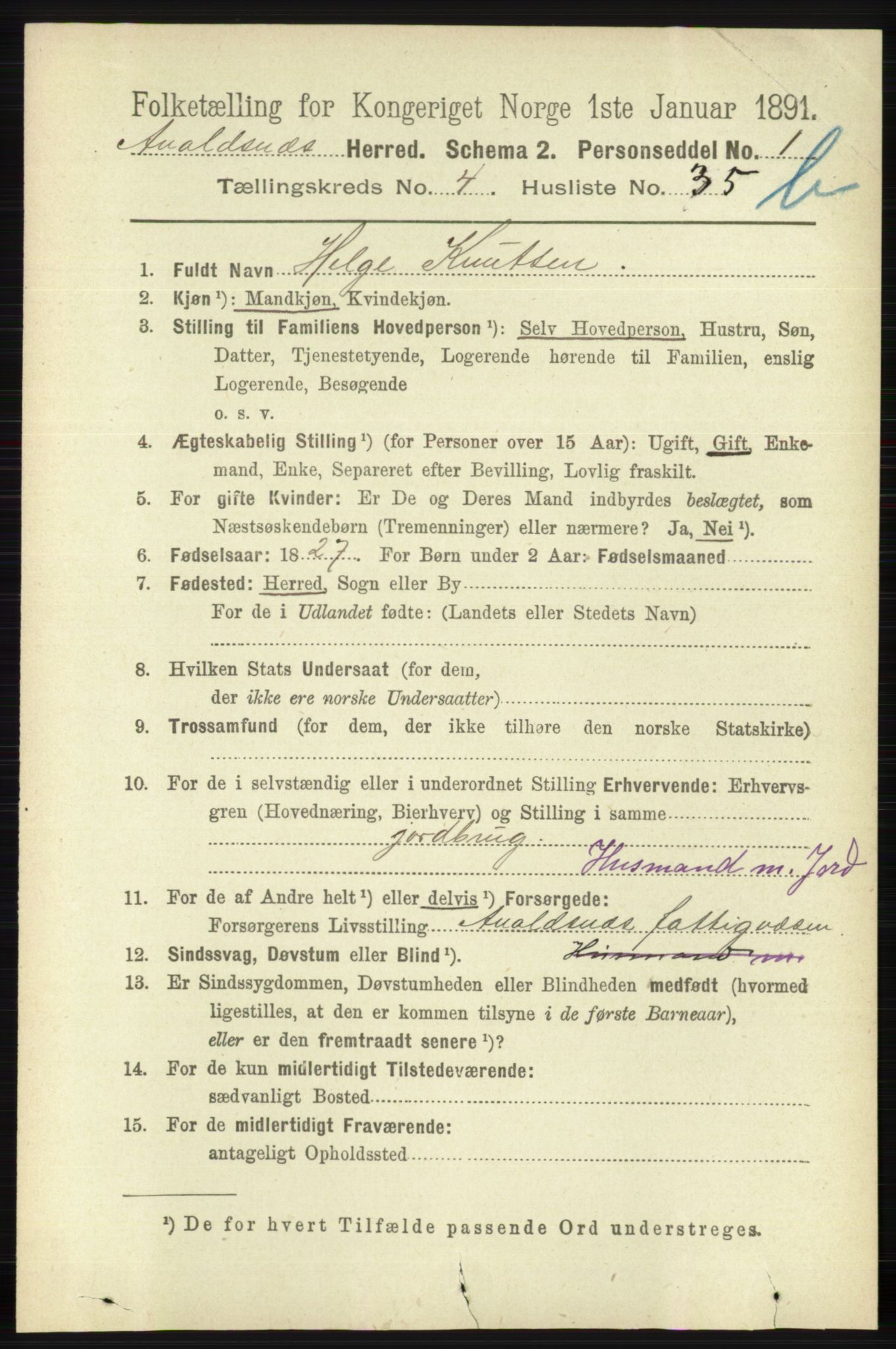 RA, 1891 census for 1147 Avaldsnes, 1891, p. 2979