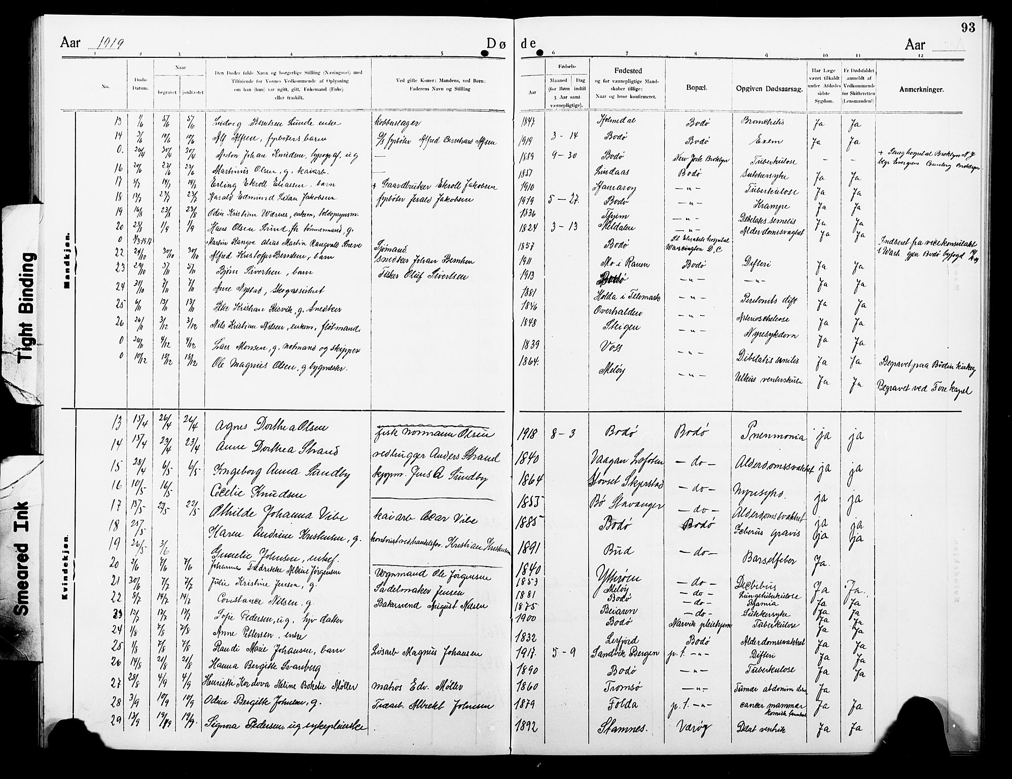 Ministerialprotokoller, klokkerbøker og fødselsregistre - Nordland, AV/SAT-A-1459/801/L0035: Parish register (copy) no. 801C10, 1910-1923, p. 93