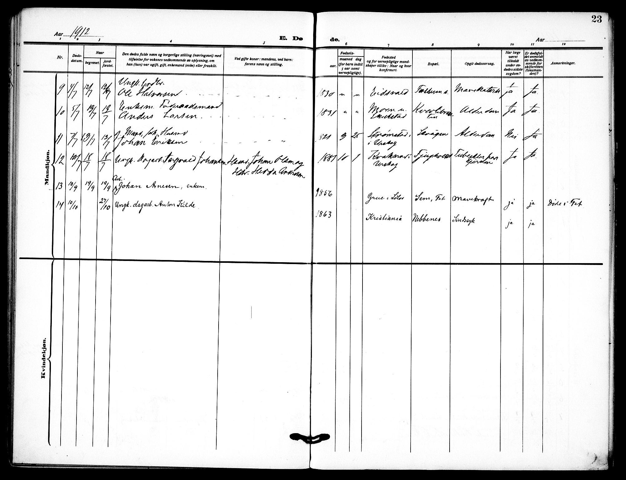 Aurskog prestekontor Kirkebøker, SAO/A-10304a/F/Fb/L0003: Parish register (official) no. II 3, 1909-1919, p. 23