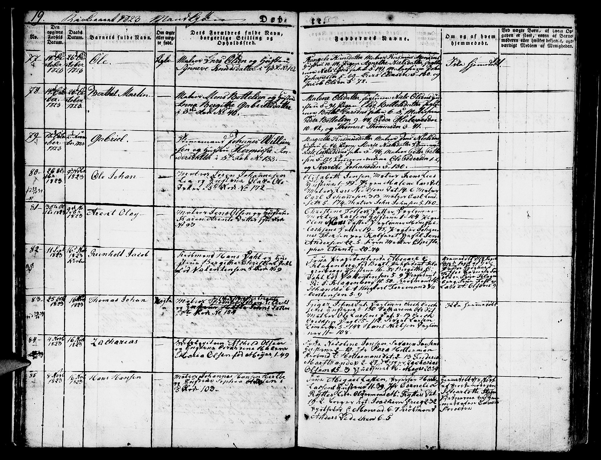 Nykirken Sokneprestembete, SAB/A-77101/H/Hab: Parish register (copy) no. A 5I, 1821-1841, p. 19