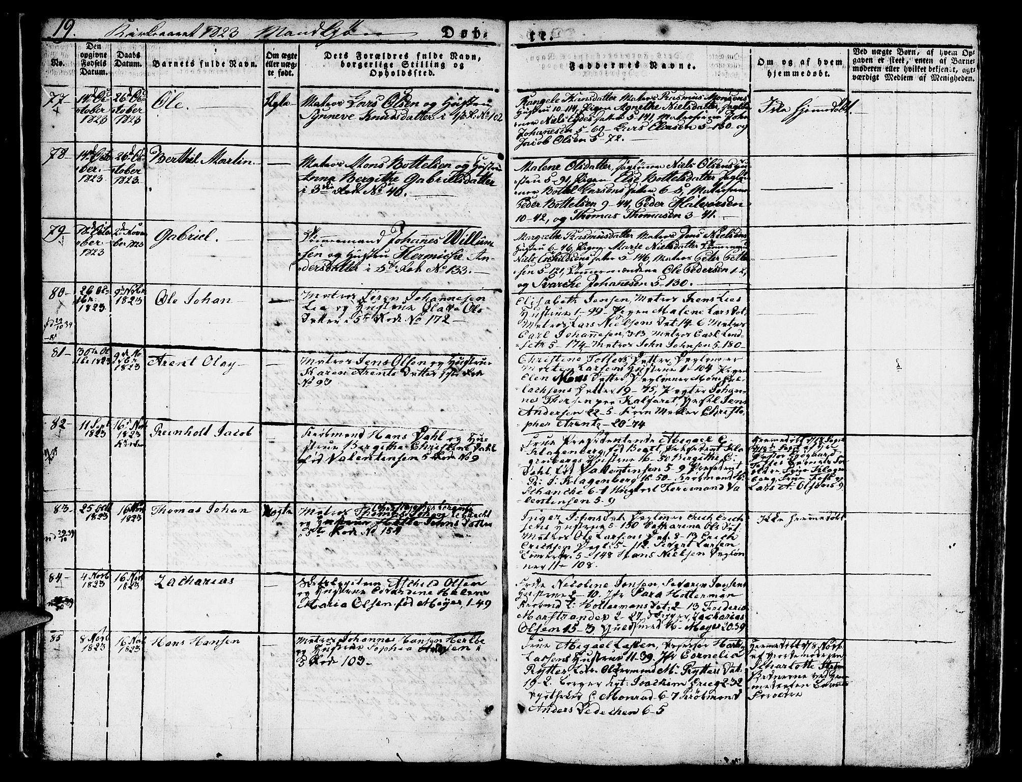 Nykirken Sokneprestembete, AV/SAB-A-77101/H/Hab: Parish register (copy) no. A 5I, 1821-1841, p. 19