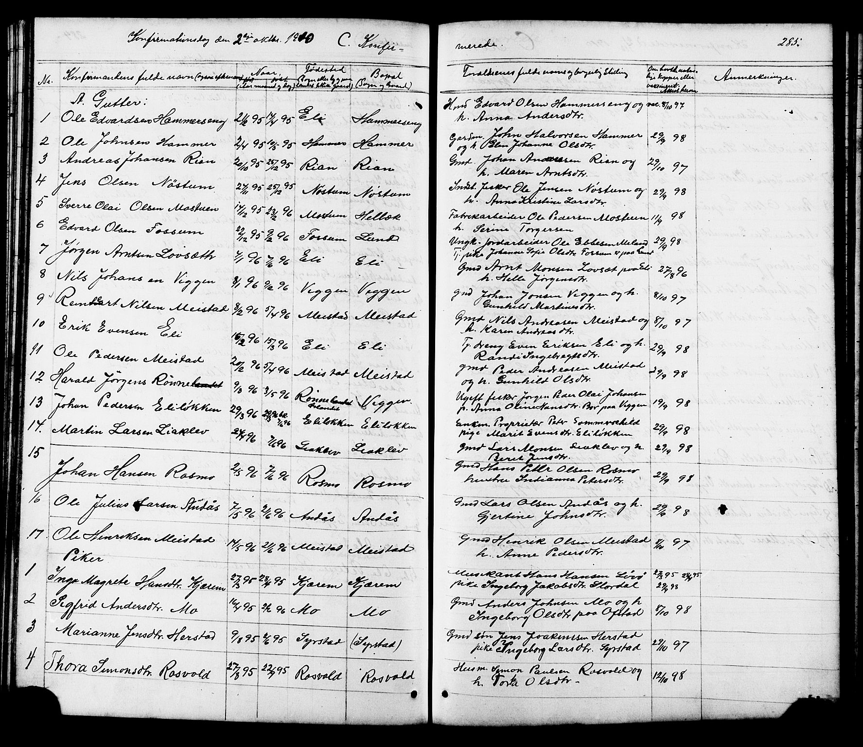 Ministerialprotokoller, klokkerbøker og fødselsregistre - Sør-Trøndelag, SAT/A-1456/665/L0777: Parish register (copy) no. 665C02, 1867-1915, p. 285