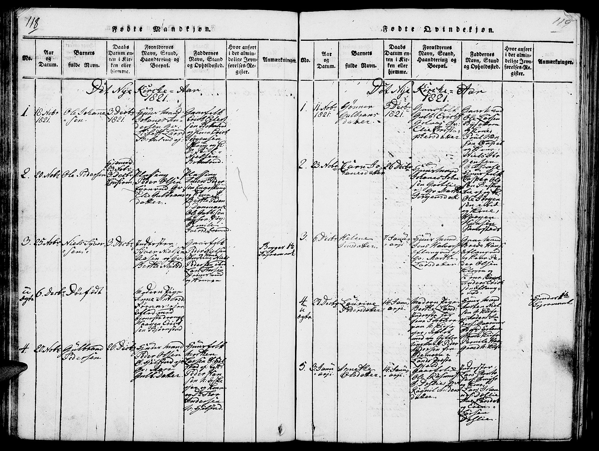 Nes prestekontor, Hedmark, SAH/PREST-020/L/La/L0003: Parish register (copy) no. 3, 1814-1831, p. 118-119