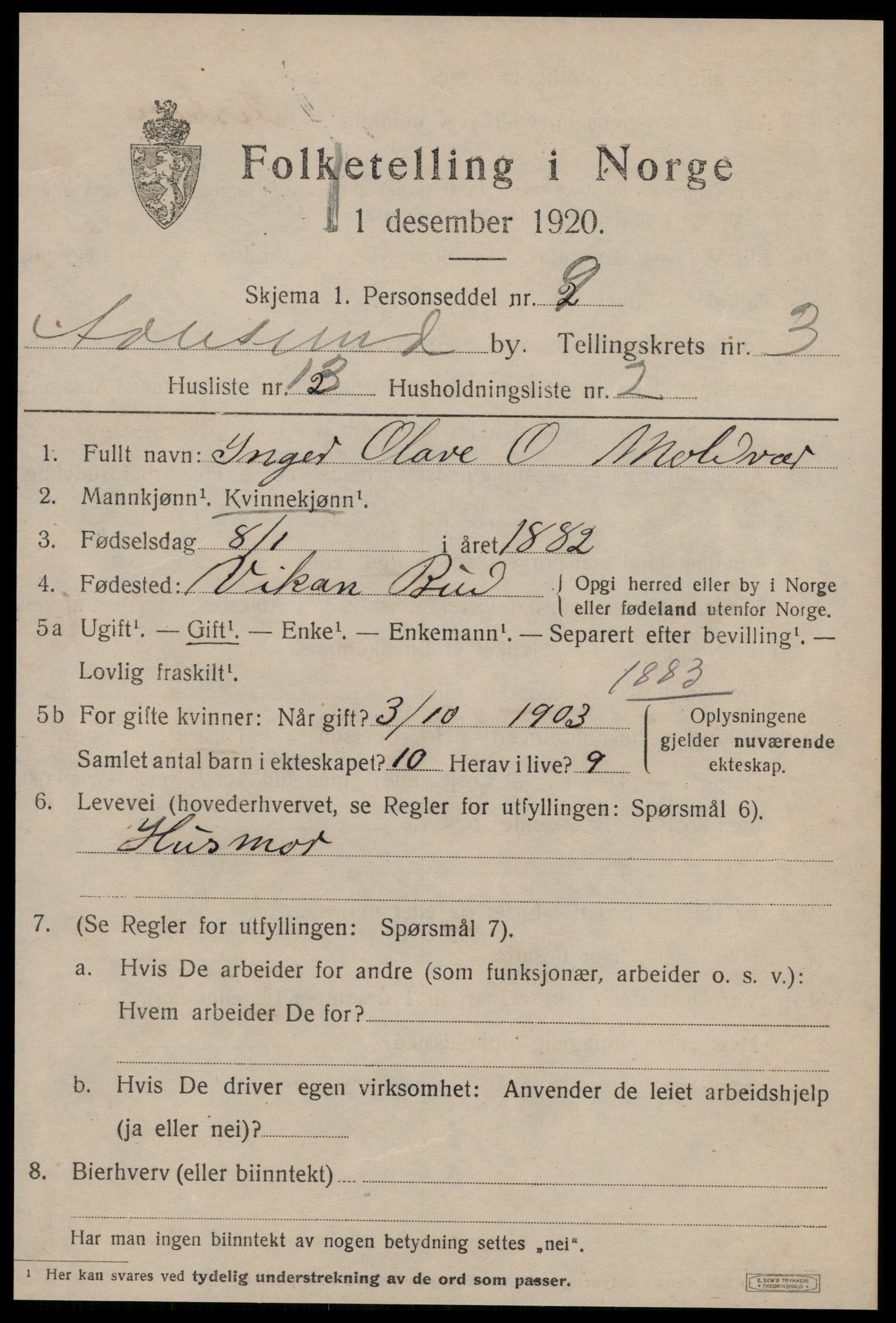 SAT, 1920 census for Ålesund, 1920, p. 12606