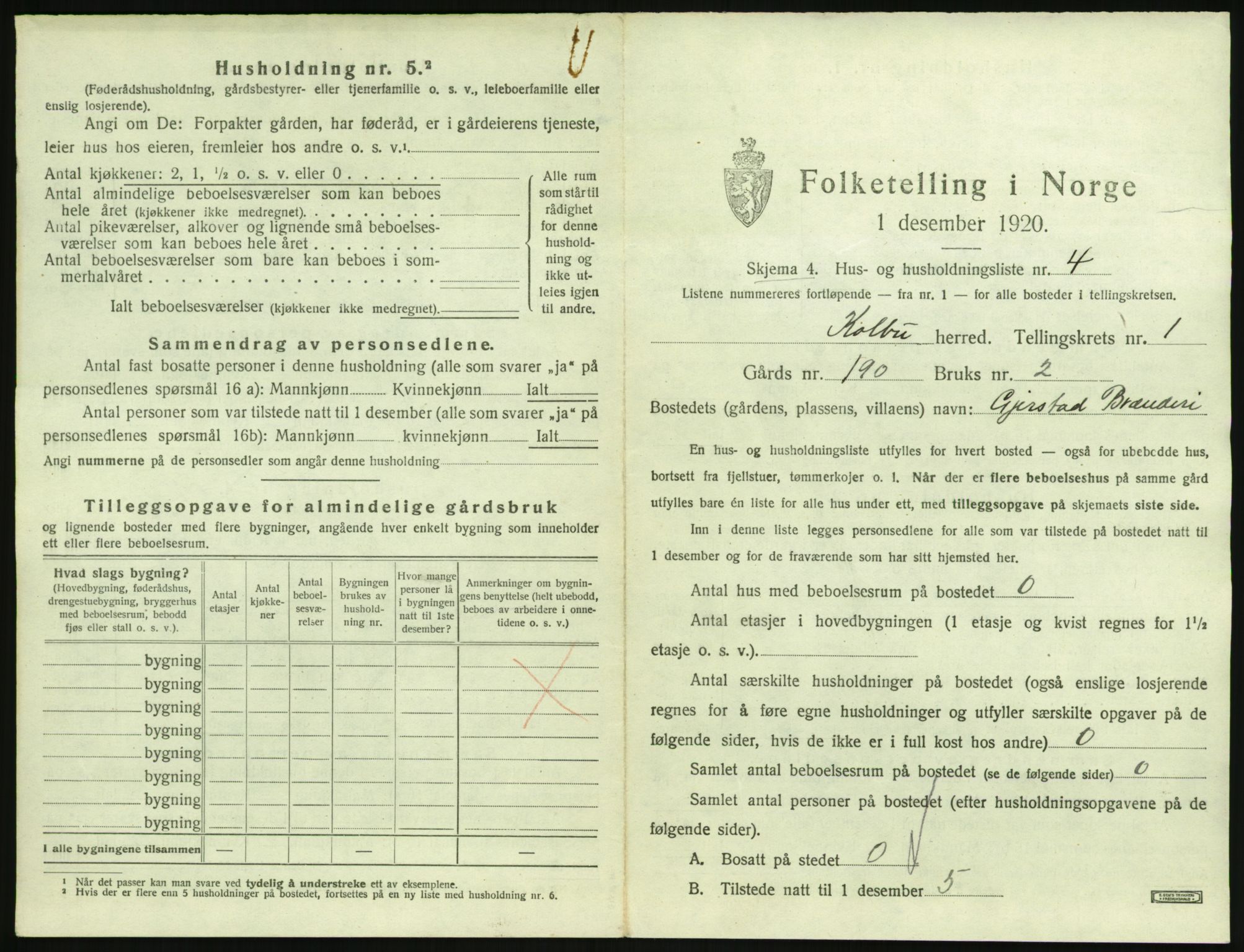 SAH, 1920 census for Kolbu, 1920, p. 40