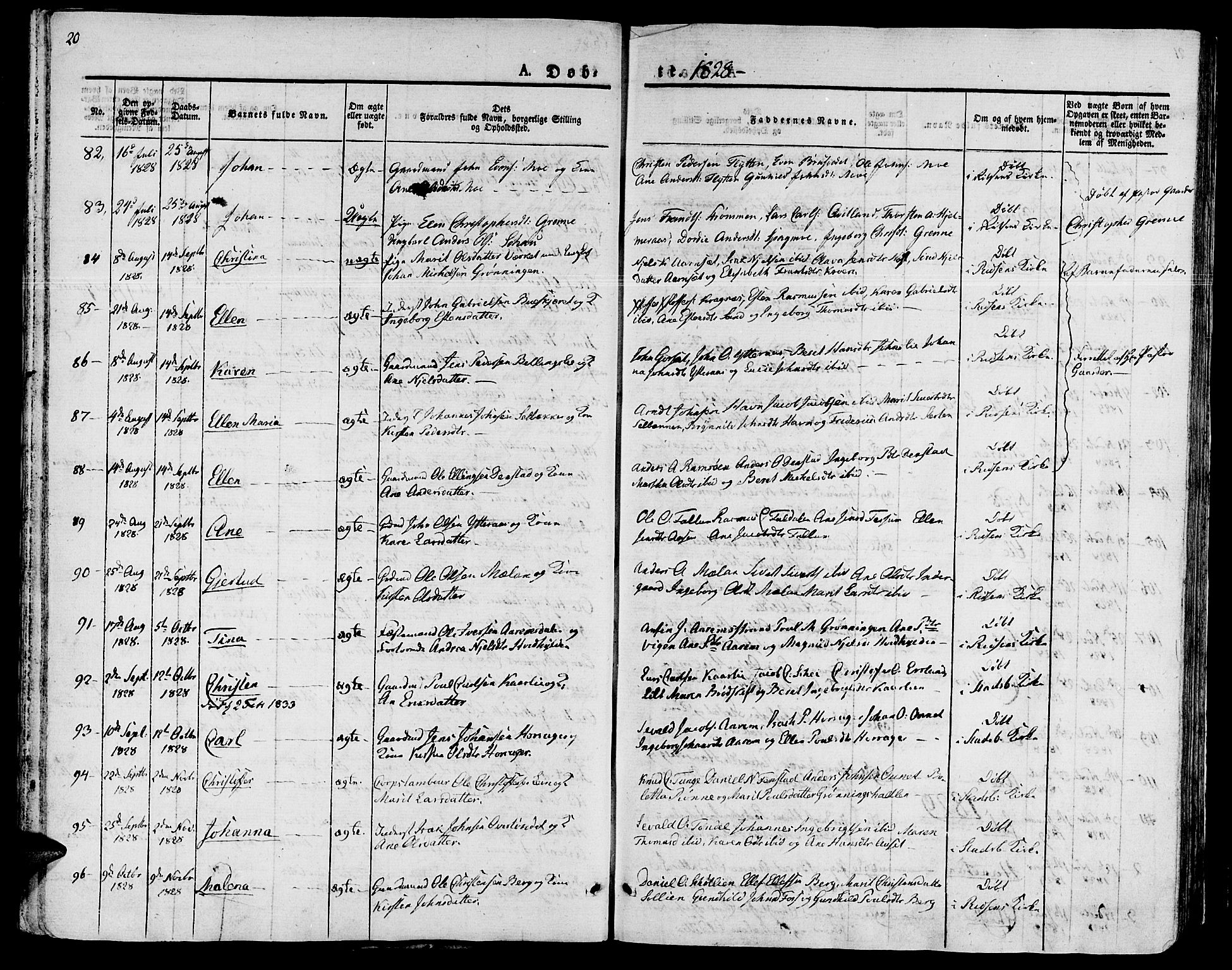 Ministerialprotokoller, klokkerbøker og fødselsregistre - Sør-Trøndelag, SAT/A-1456/646/L0609: Parish register (official) no. 646A07, 1826-1838, p. 20