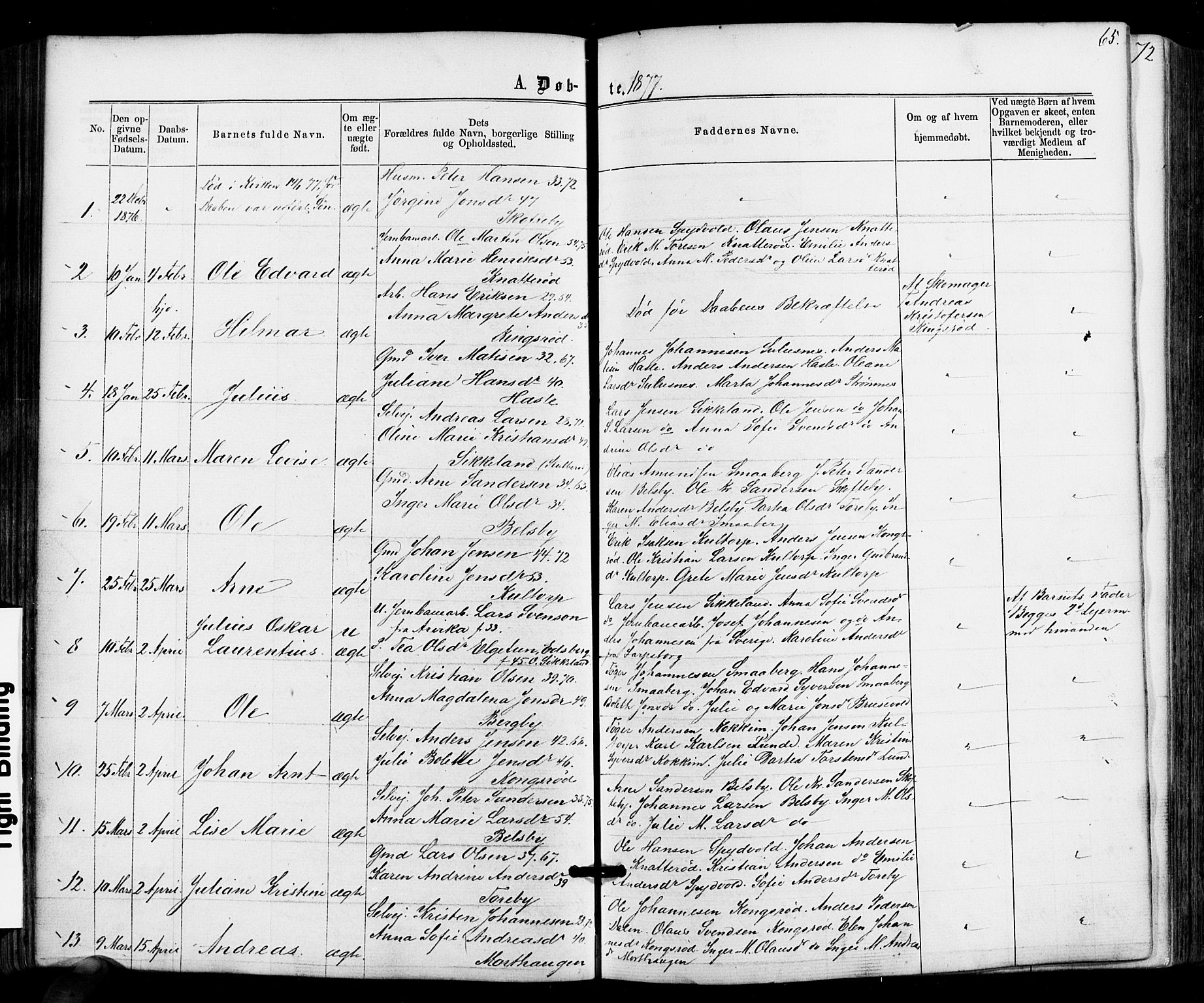 Varteig prestekontor Kirkebøker, SAO/A-10447a/F/Fa/L0001: Parish register (official) no. 1, 1861-1877, p. 65