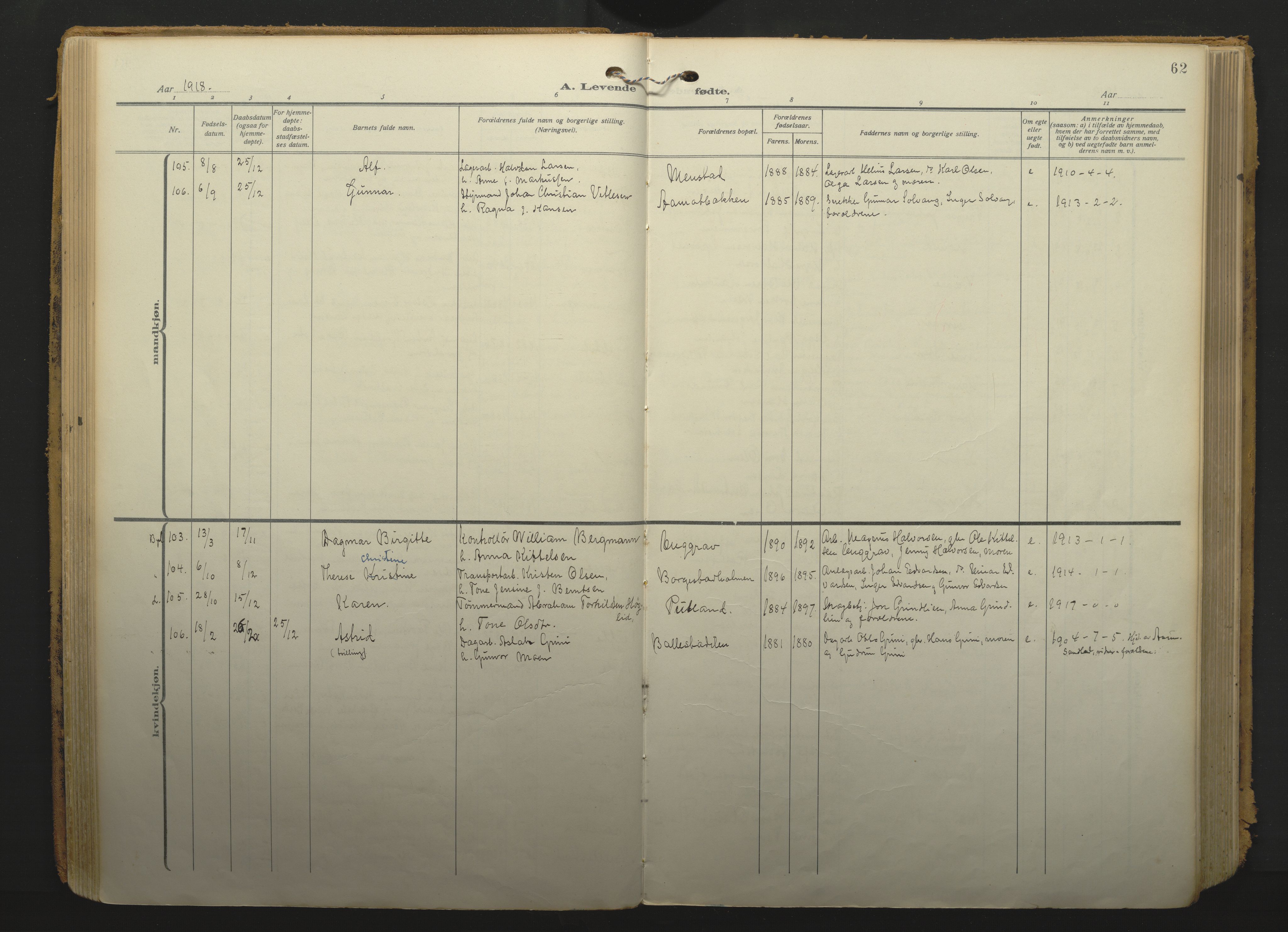 Gjerpen kirkebøker, SAKO/A-265/F/Fa/L0013: Parish register (official) no. I 13, 1914-1924, p. 62