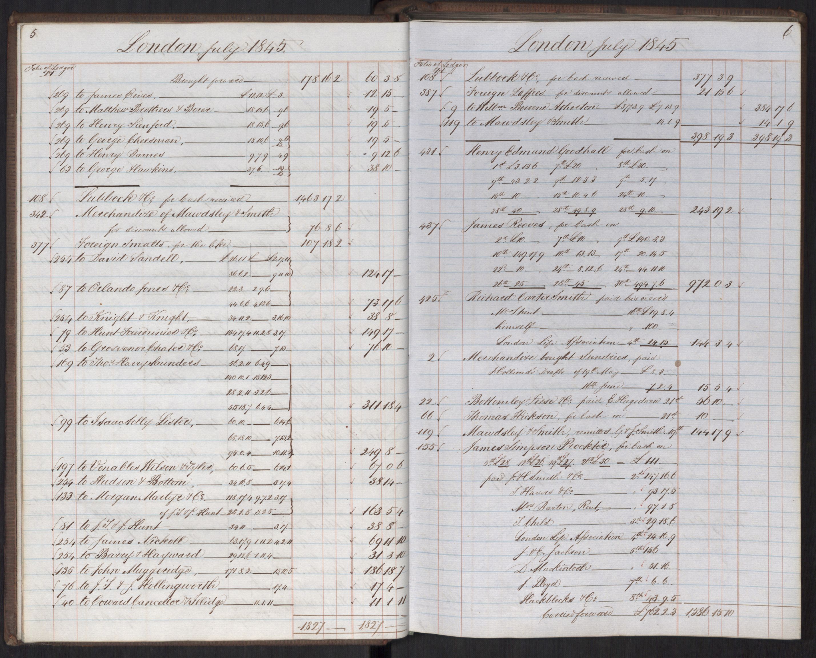 Smith, Goodhall & Reeves, AV/RA-PA-0586/R/L0007: Dagbok (Daybook) F, 1845-1848