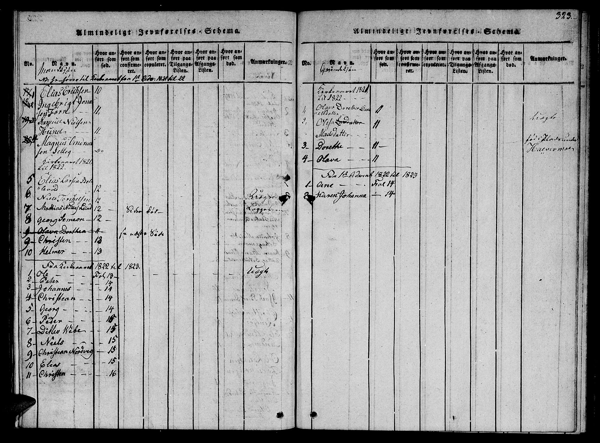 Ministerialprotokoller, klokkerbøker og fødselsregistre - Nord-Trøndelag, AV/SAT-A-1458/766/L0565: Parish register (copy) no. 767C01, 1817-1823, p. 323