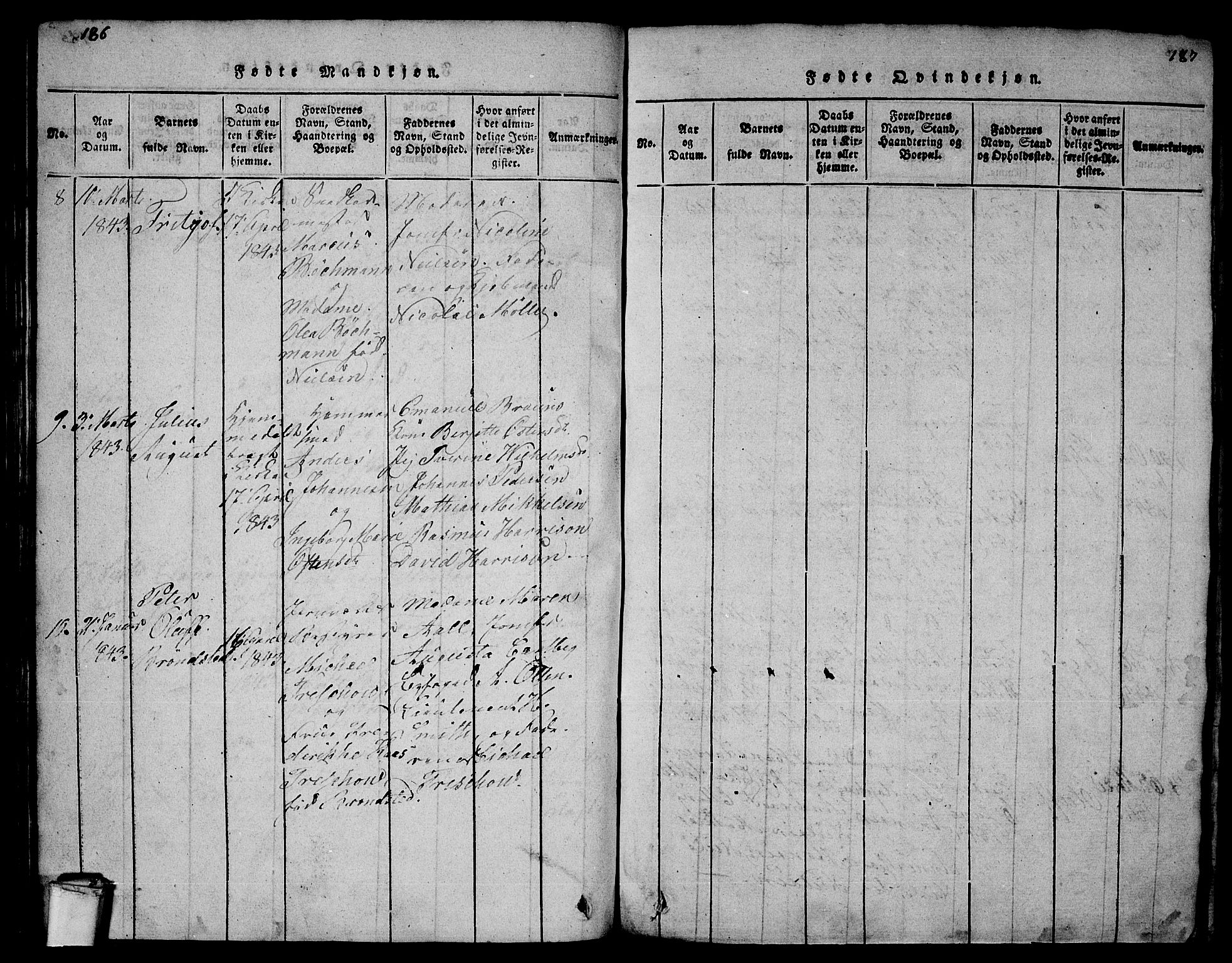 Larvik kirkebøker, AV/SAKO-A-352/G/Gb/L0001: Parish register (copy) no. II 1, 1818-1843, p. 186-187