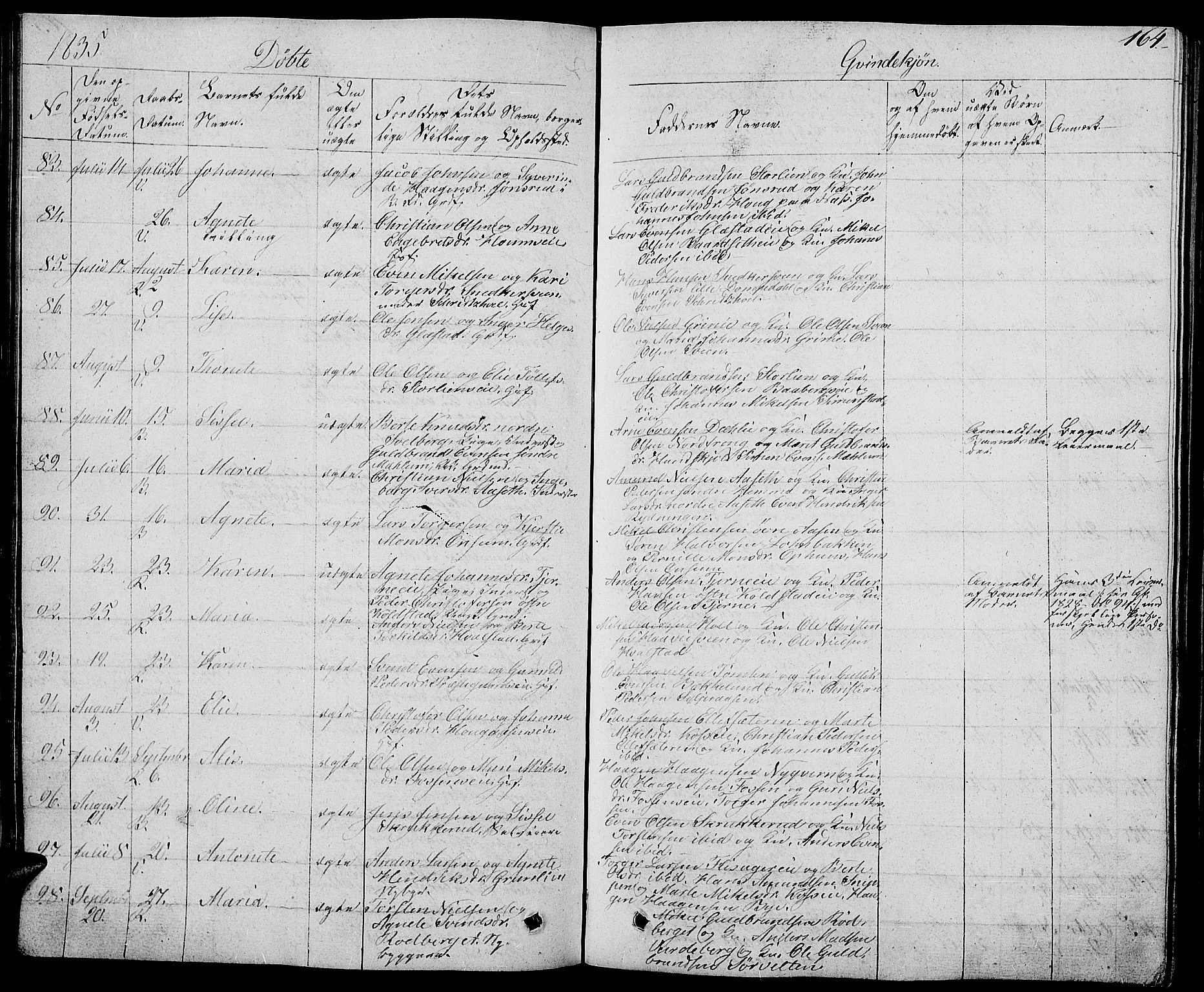 Ringsaker prestekontor, AV/SAH-PREST-014/L/La/L0004: Parish register (copy) no. 4, 1827-1838, p. 164