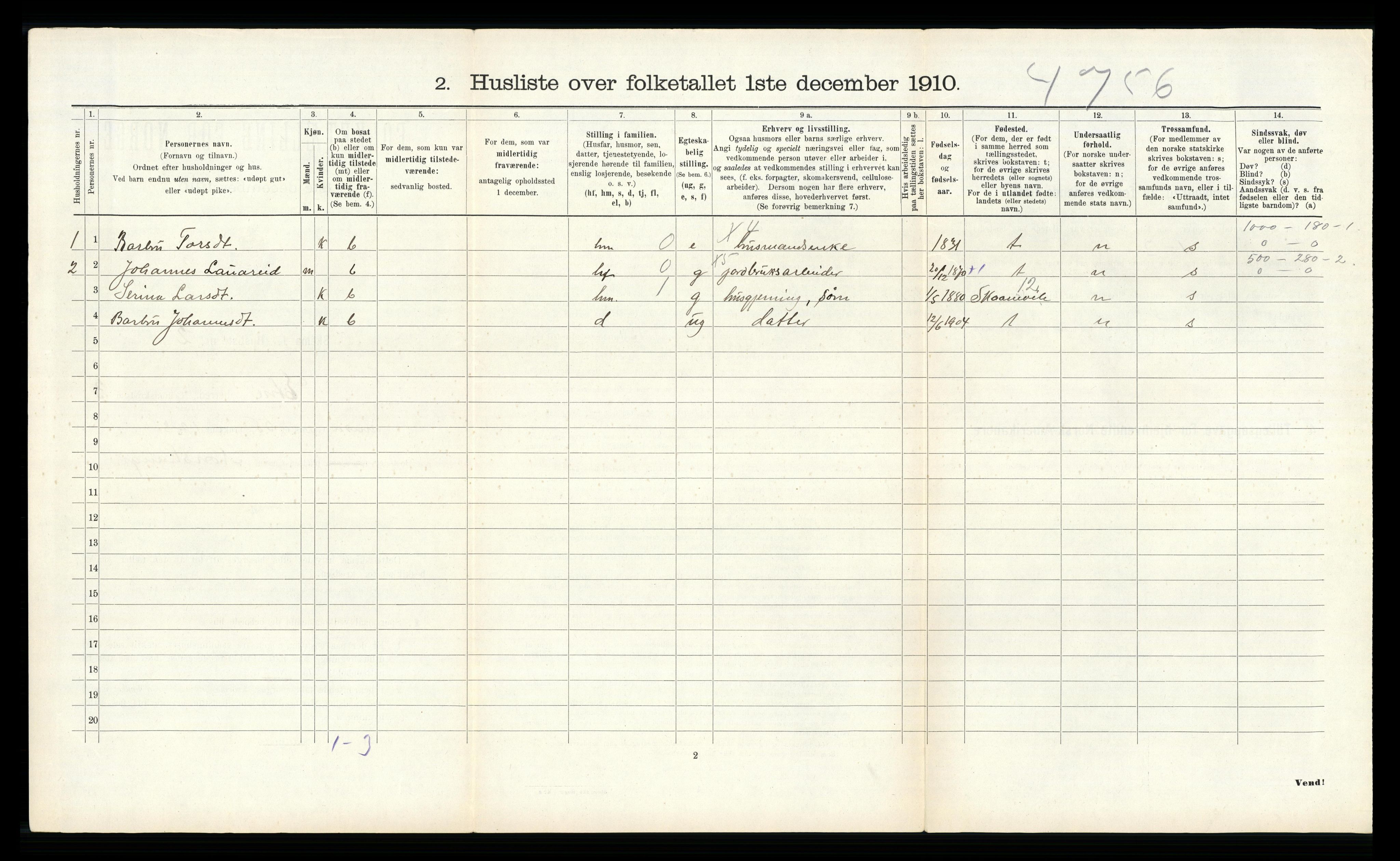 RA, 1910 census for Etne, 1910, p. 273