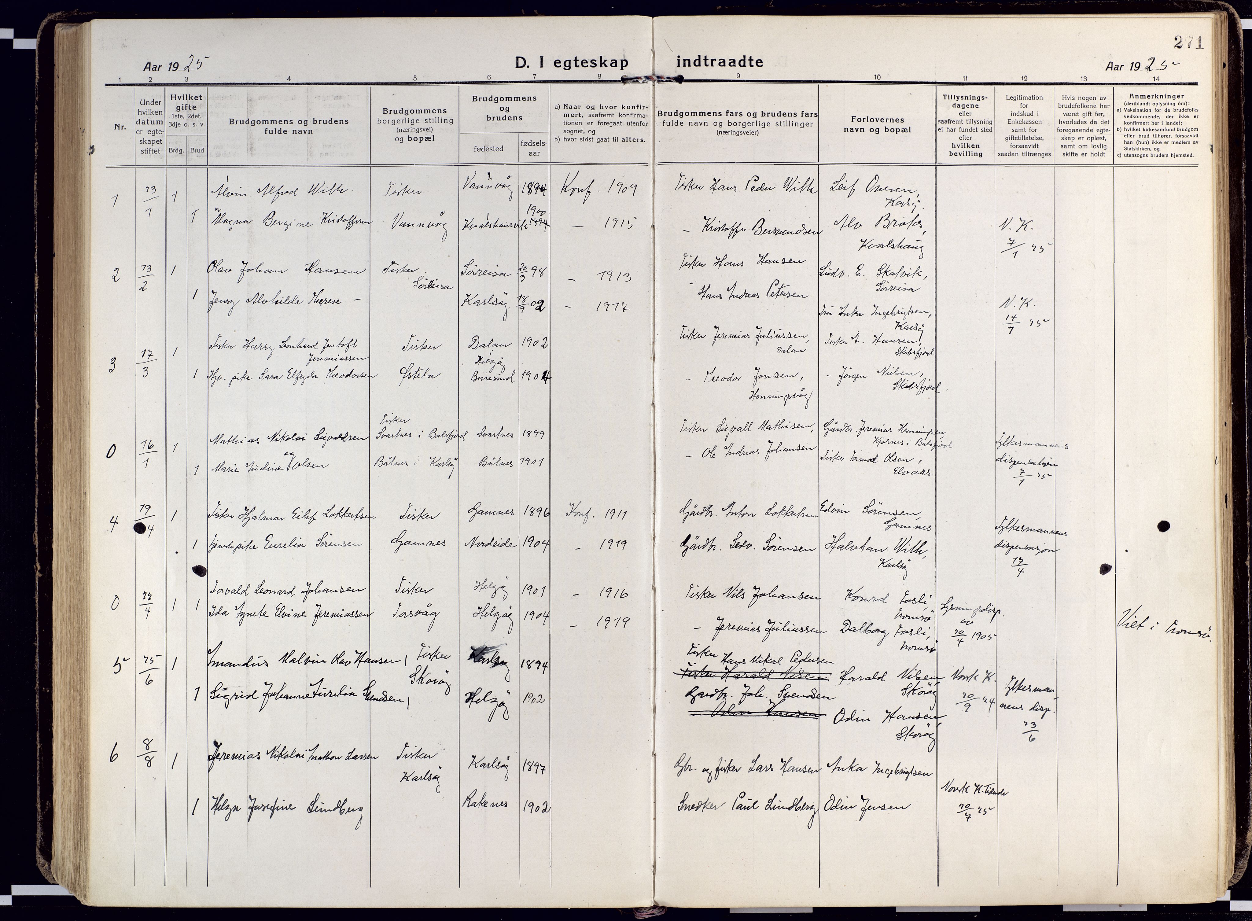 Karlsøy sokneprestembete, SATØ/S-1299/H/Ha/Haa/L0015kirke: Parish register (official) no. 15, 1918-1929, p. 271