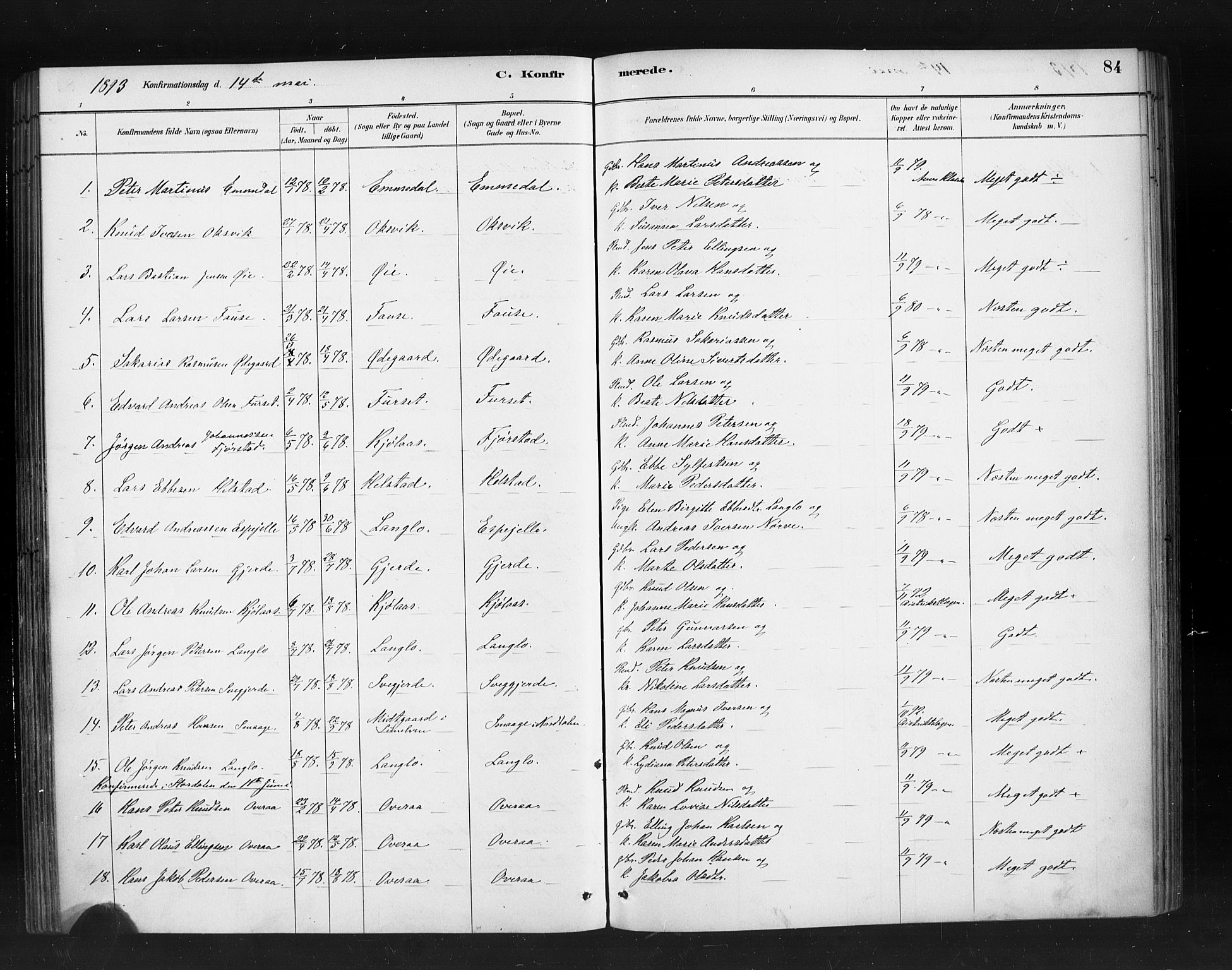 Ministerialprotokoller, klokkerbøker og fødselsregistre - Møre og Romsdal, SAT/A-1454/520/L0283: Parish register (official) no. 520A12, 1882-1898, p. 84