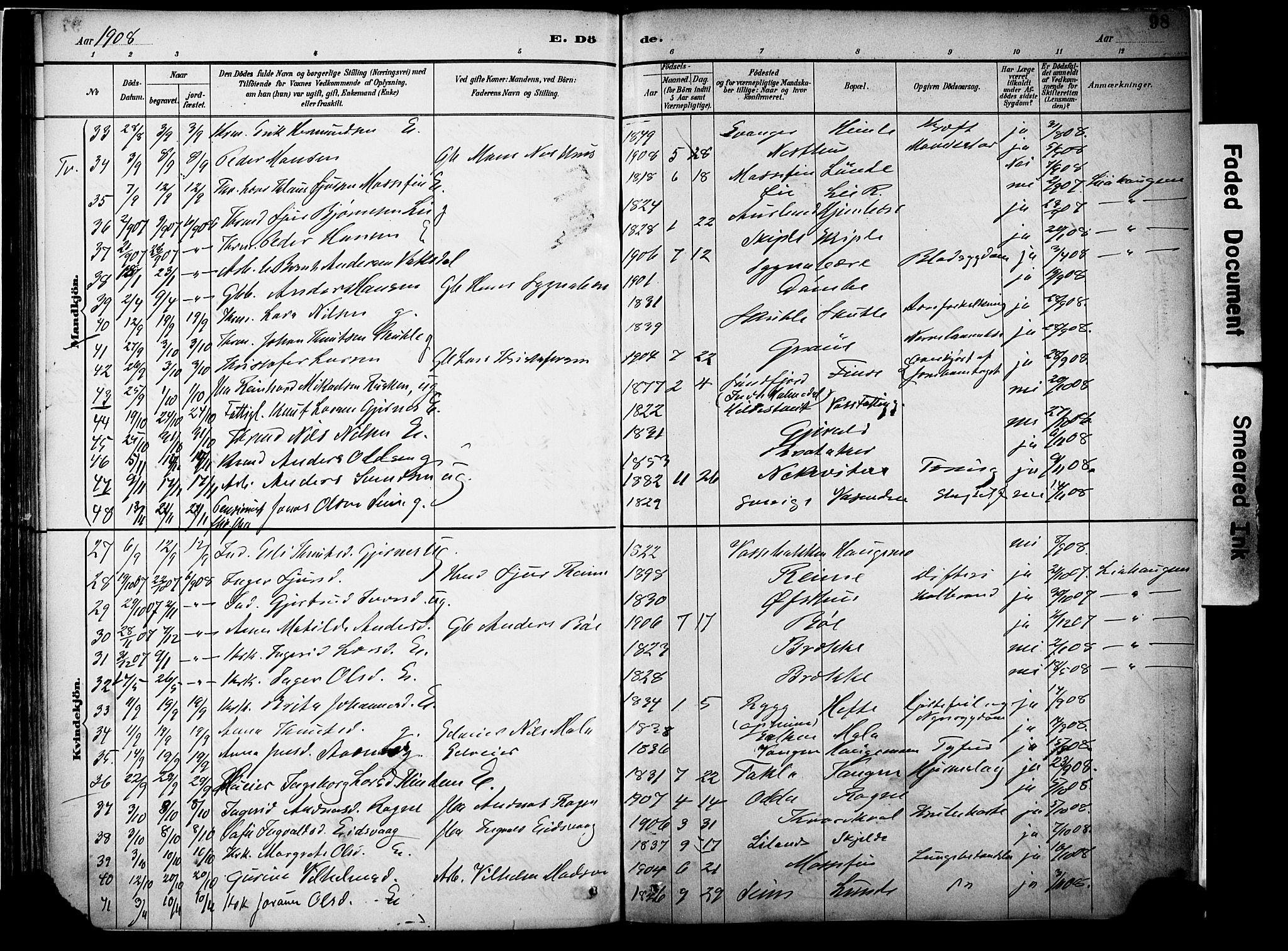 Voss sokneprestembete, SAB/A-79001/H/Haa: Parish register (official) no. A 22, 1887-1909, p. 98