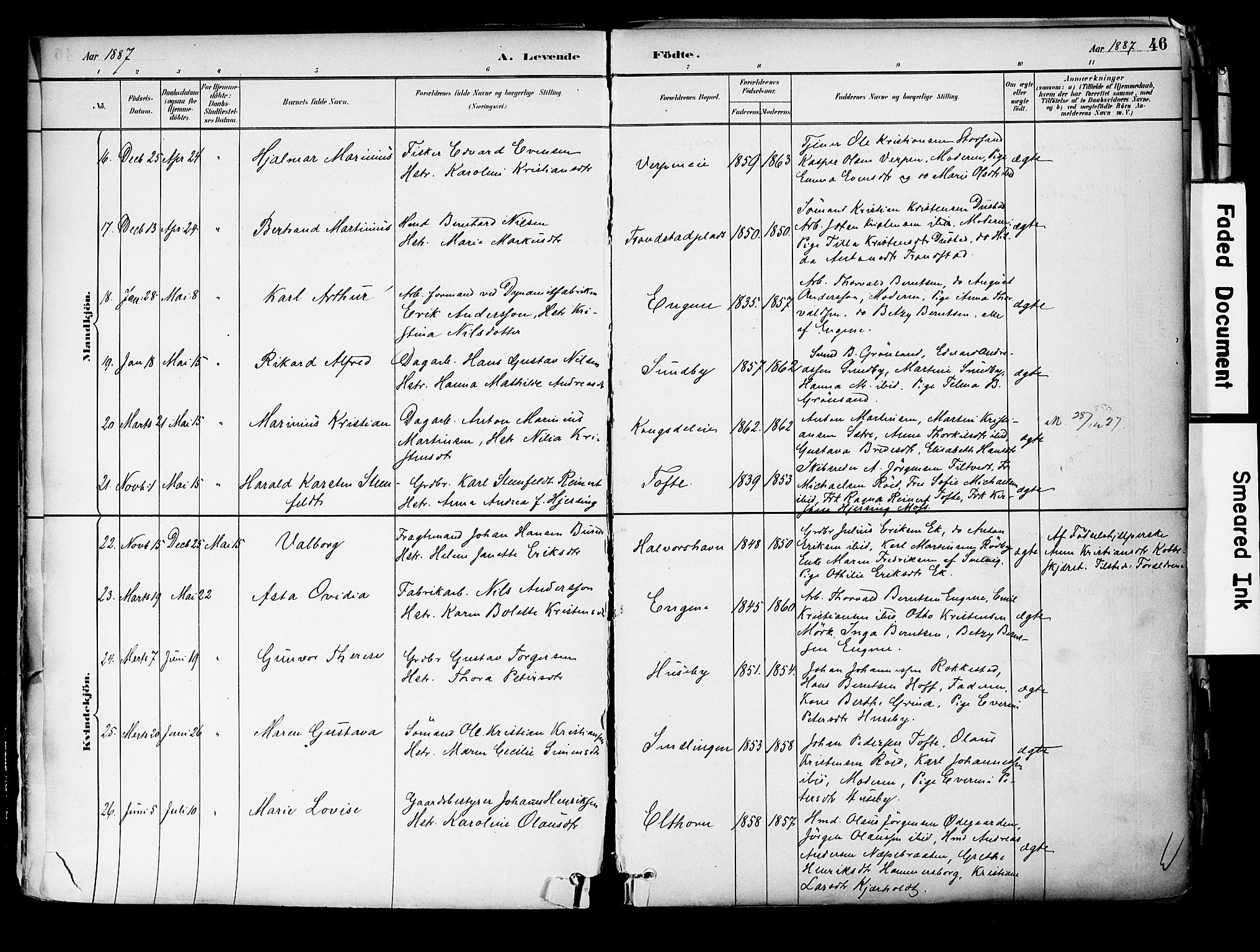 Hurum kirkebøker, SAKO/A-229/F/Fa/L0014: Parish register (official) no. 14, 1882-1895, p. 46