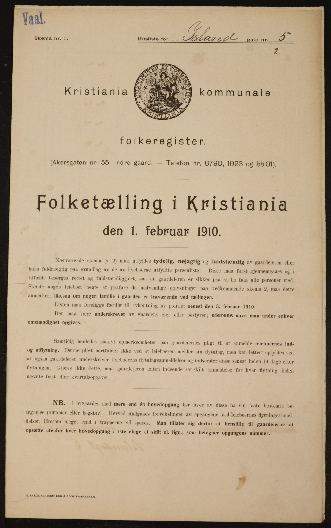 OBA, Municipal Census 1910 for Kristiania, 1910, p. 43401