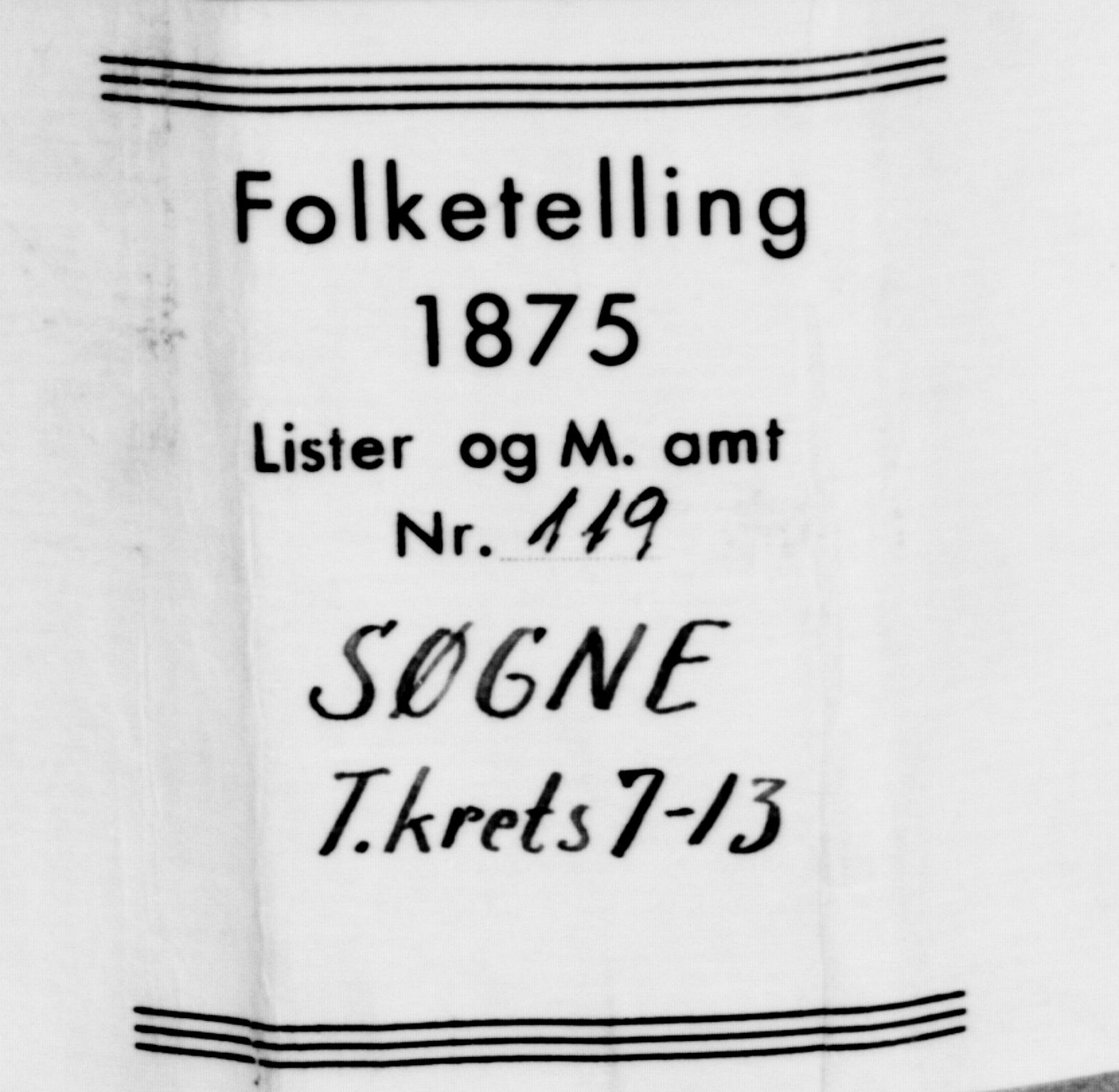 SAK, 1875 census for 1018P Søgne, 1875, p. 549