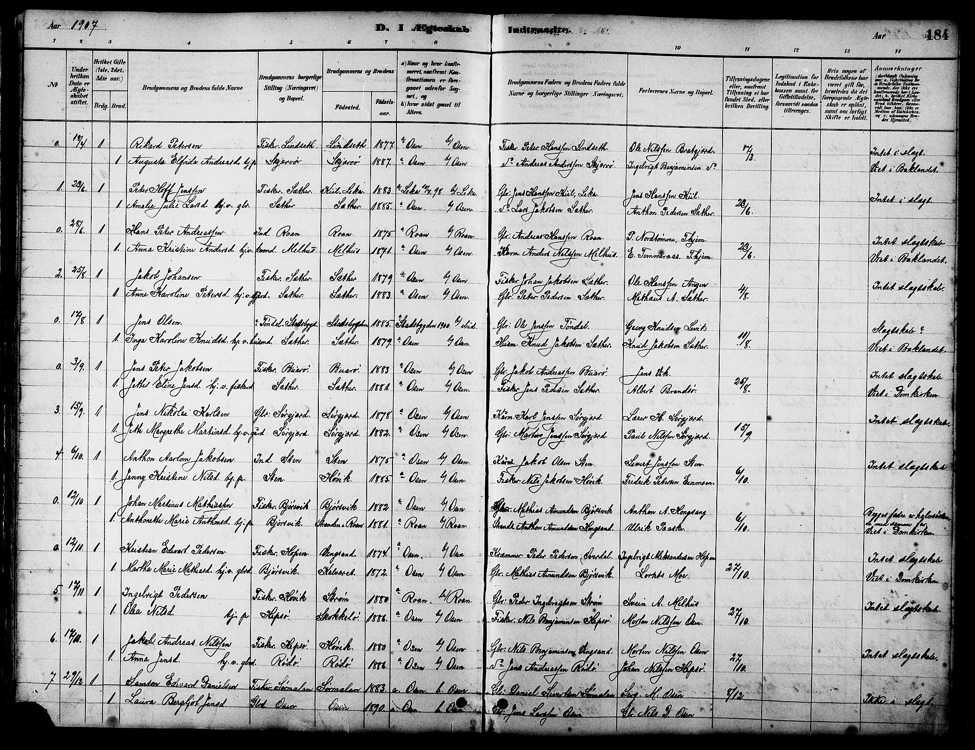 Ministerialprotokoller, klokkerbøker og fødselsregistre - Sør-Trøndelag, SAT/A-1456/658/L0726: Parish register (copy) no. 658C02, 1883-1908, p. 184