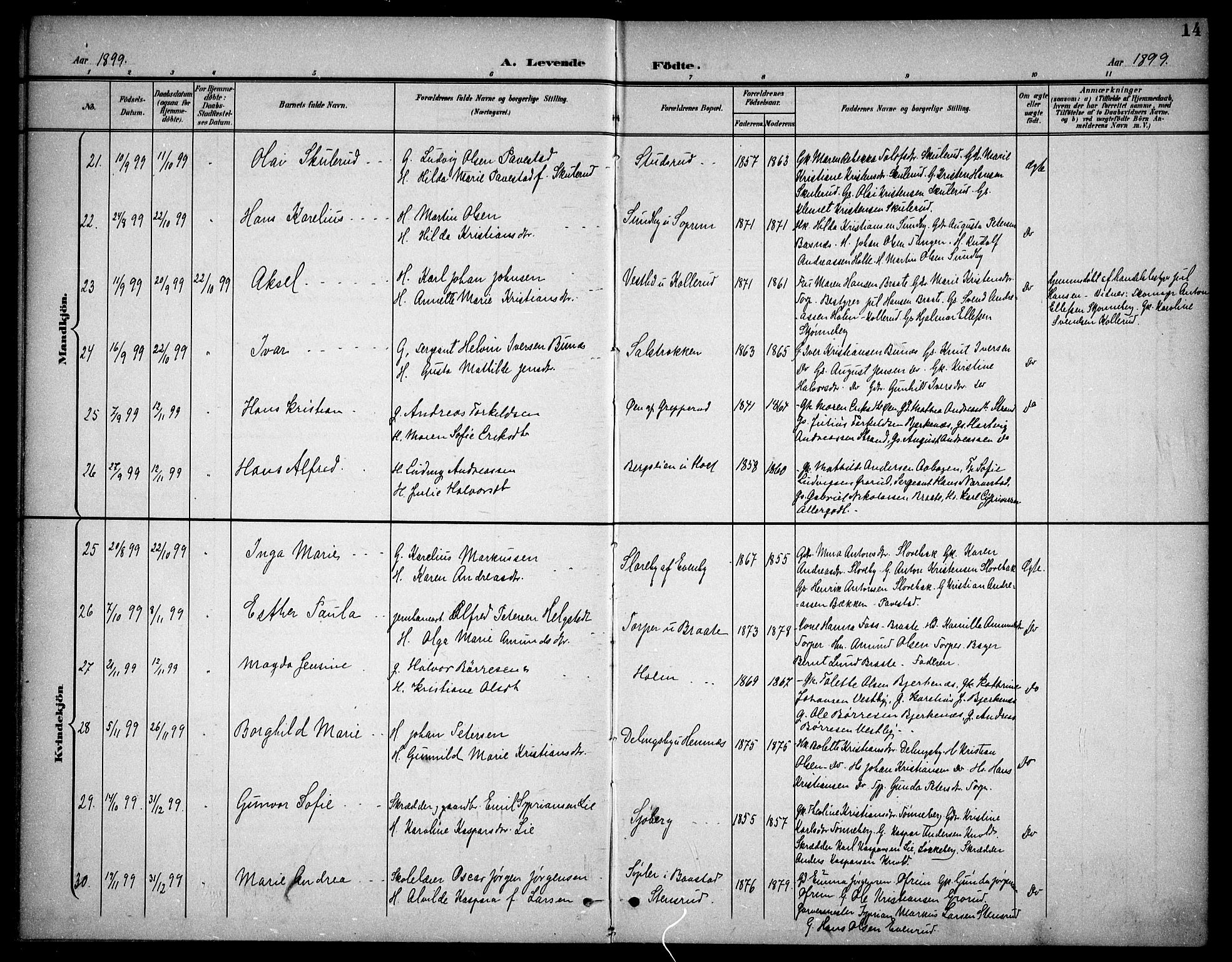 Høland prestekontor Kirkebøker, AV/SAO-A-10346a/F/Fb/L0003: Parish register (official) no. II 3, 1897-1912, p. 14