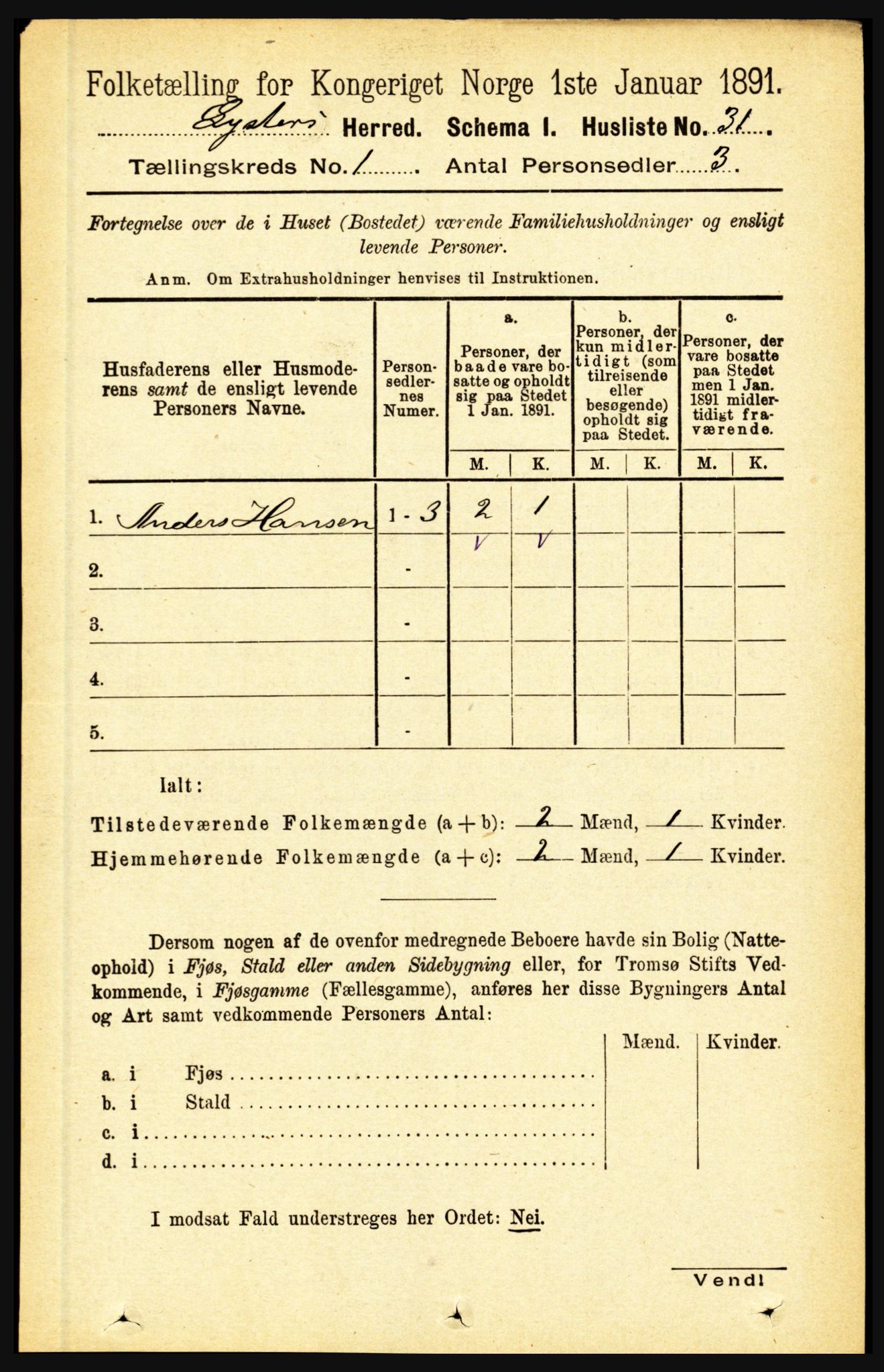 RA, 1891 census for 1426 Luster, 1891, p. 63