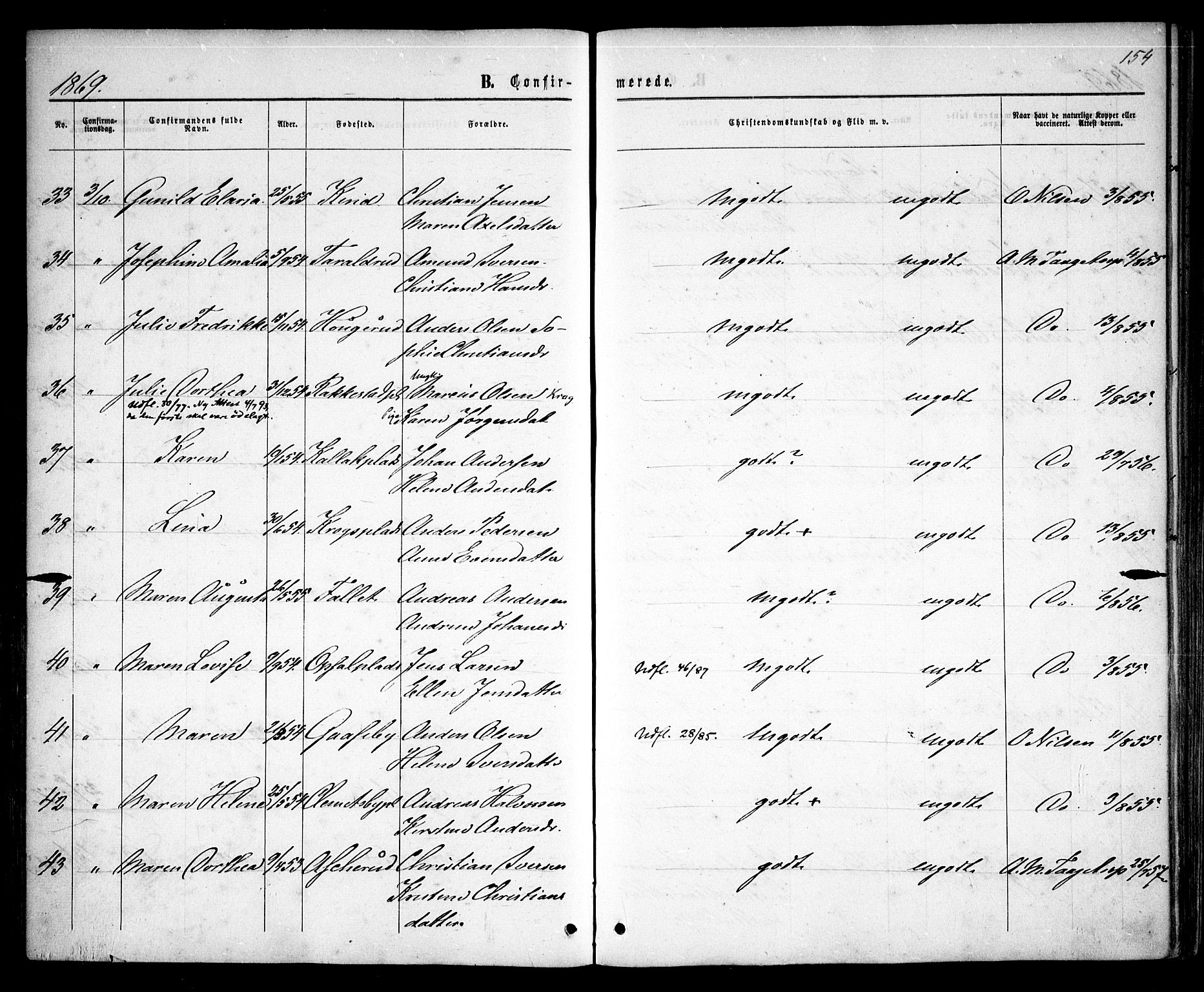 Rødenes prestekontor Kirkebøker, AV/SAO-A-2005/F/Fa/L0008: Parish register (official) no. I 8, 1869-1879, p. 154