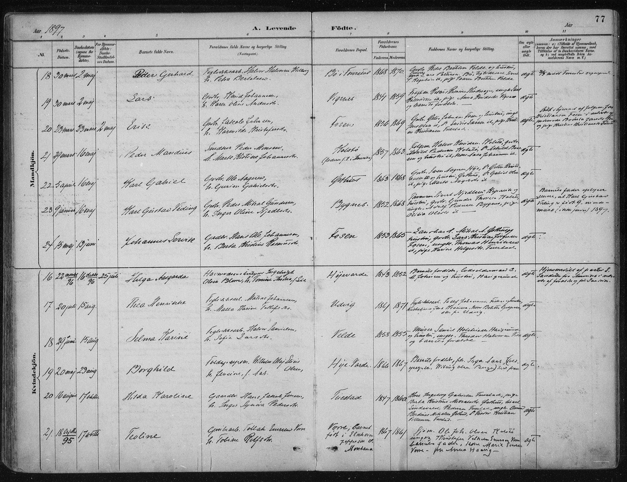 Avaldsnes sokneprestkontor, AV/SAST-A -101851/H/Ha/Haa/L0017: Parish register (official) no. A 17, 1889-1920, p. 77