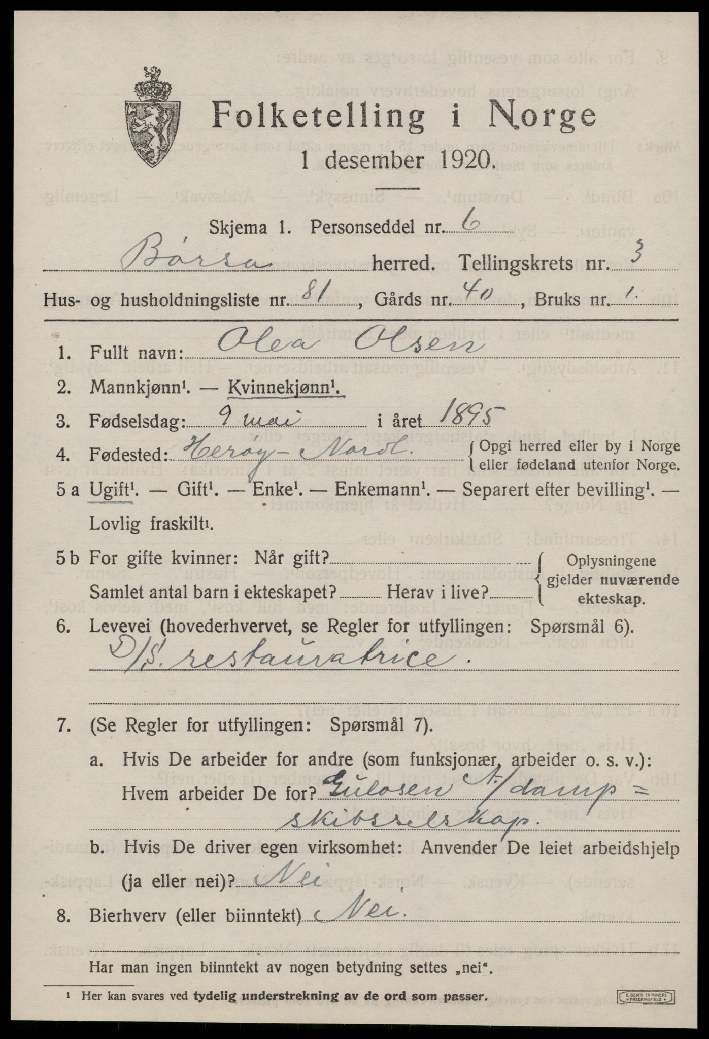 SAT, 1920 census for Børsa, 1920, p. 2525