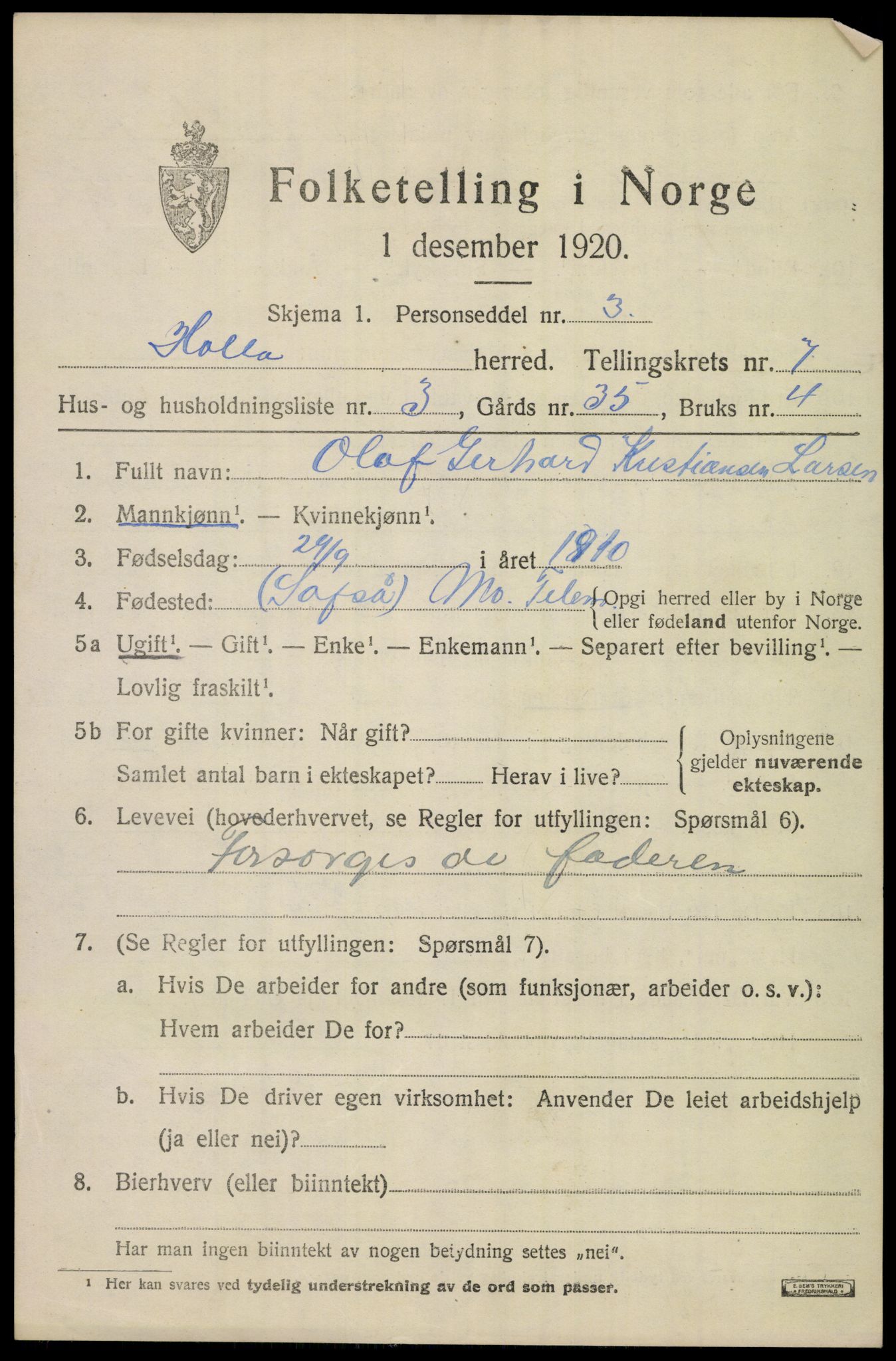 SAKO, 1920 census for Holla, 1920, p. 4915