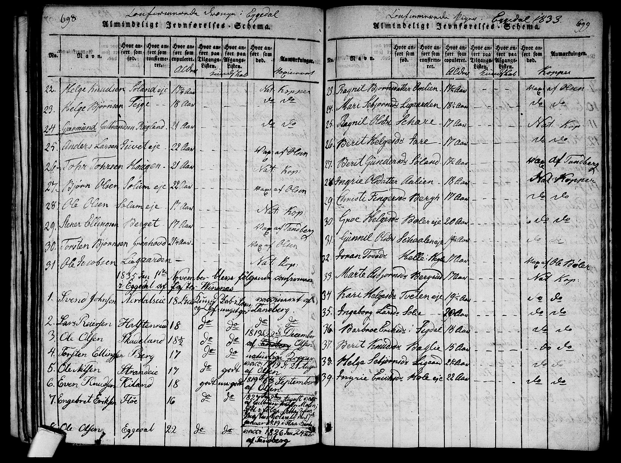 Sigdal kirkebøker, SAKO/A-245/G/Ga/L0001: Parish register (copy) no. I 1 /2, 1816-1835, p. 698-699