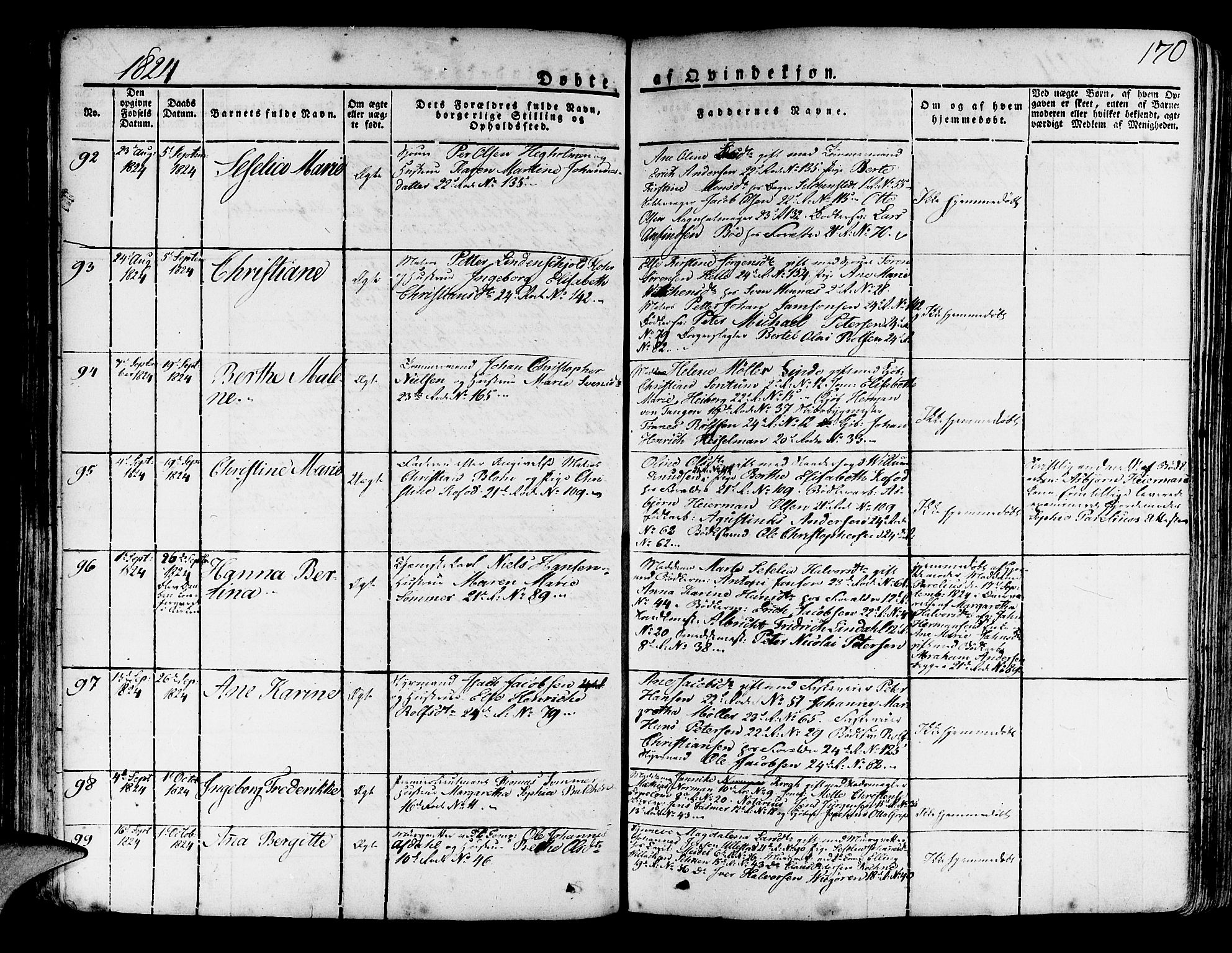 Korskirken sokneprestembete, SAB/A-76101/H/Haa/L0014: Parish register (official) no. A 14, 1823-1835, p. 170