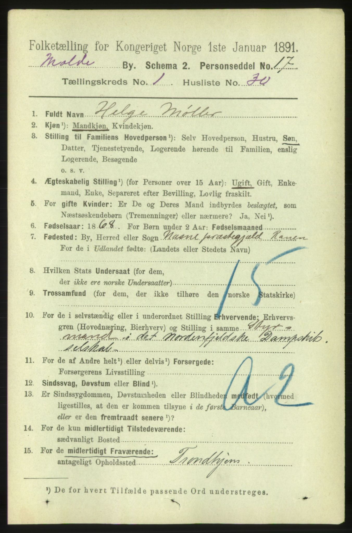 RA, 1891 census for 1502 Molde, 1891, p. 564