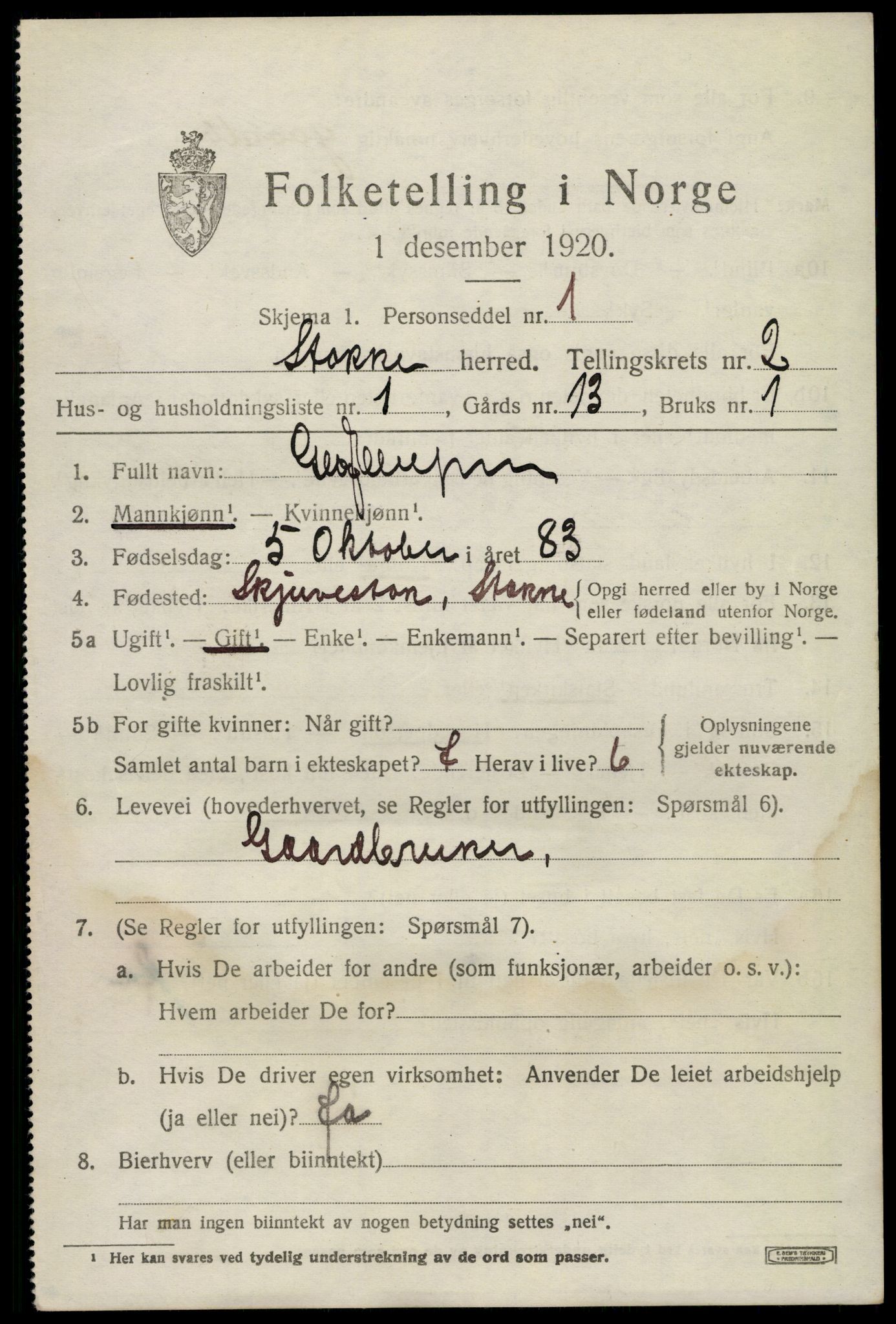 SAKO, 1920 census for Stokke, 1920, p. 2956