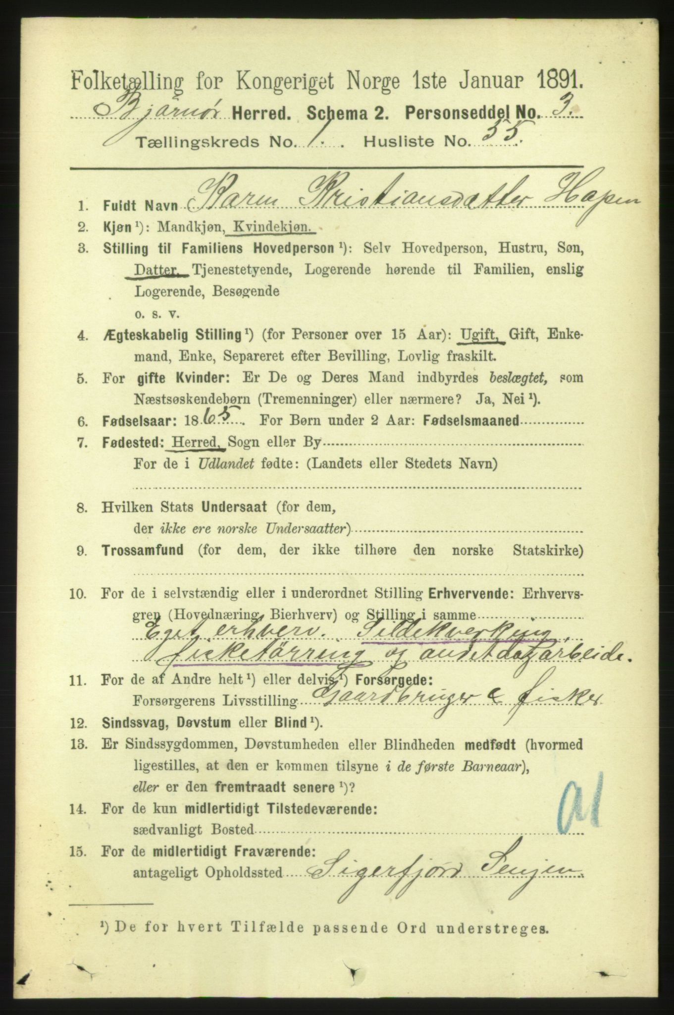 RA, 1891 census for 1632 Bjørnør, 1891, p. 447