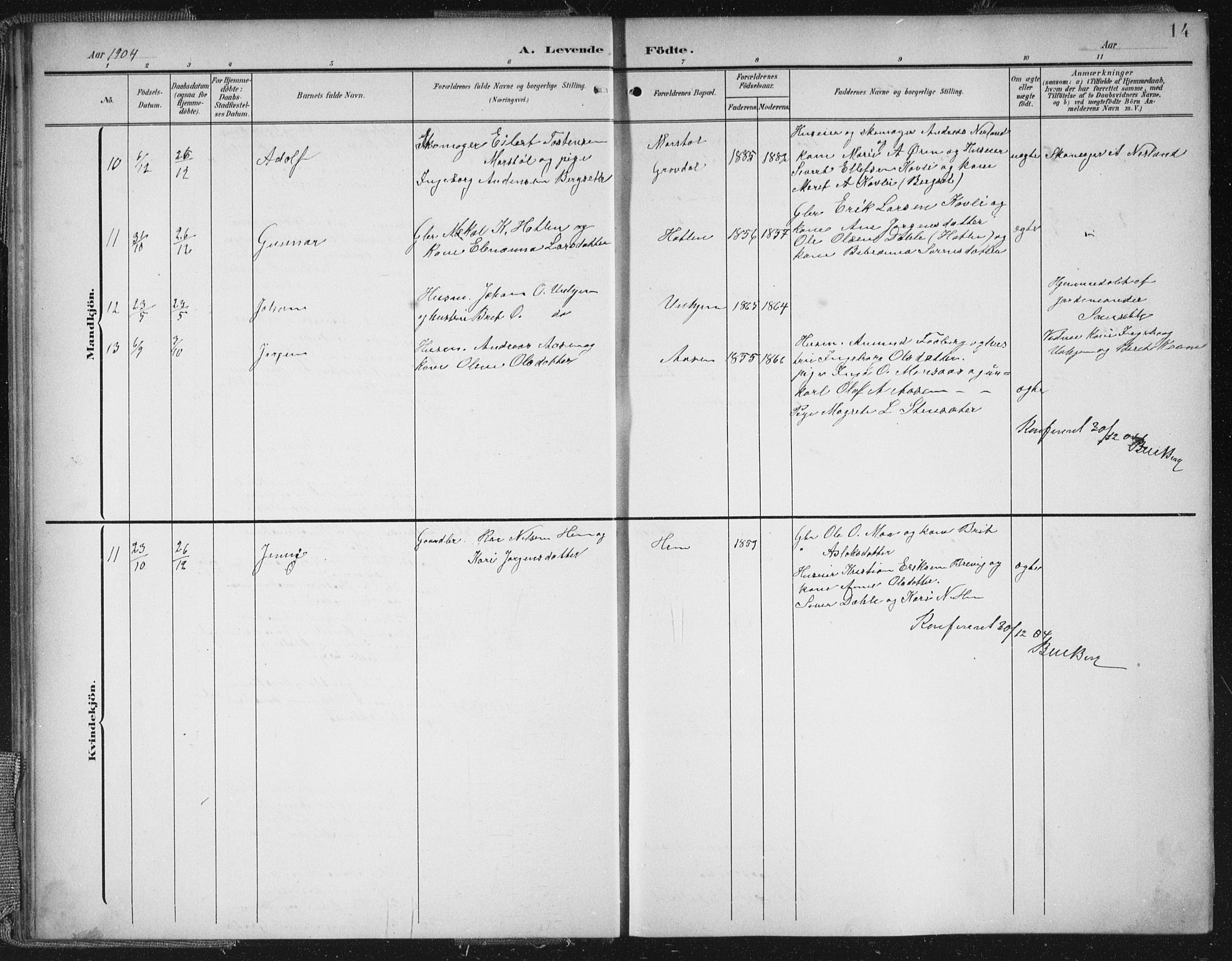 Ministerialprotokoller, klokkerbøker og fødselsregistre - Møre og Romsdal, AV/SAT-A-1454/545/L0589: Parish register (copy) no. 545C03, 1902-1937, p. 14