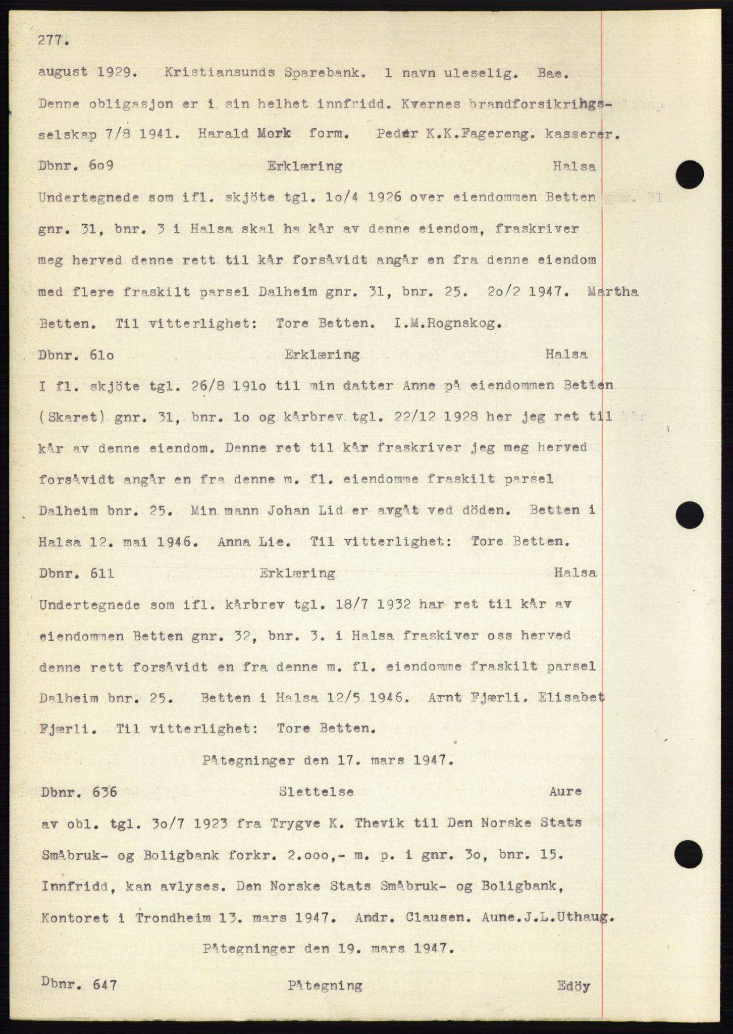 Nordmøre sorenskriveri, SAT/A-4132/1/2/2Ca: Mortgage book no. C82b, 1946-1951, Diary no: : 609/1947